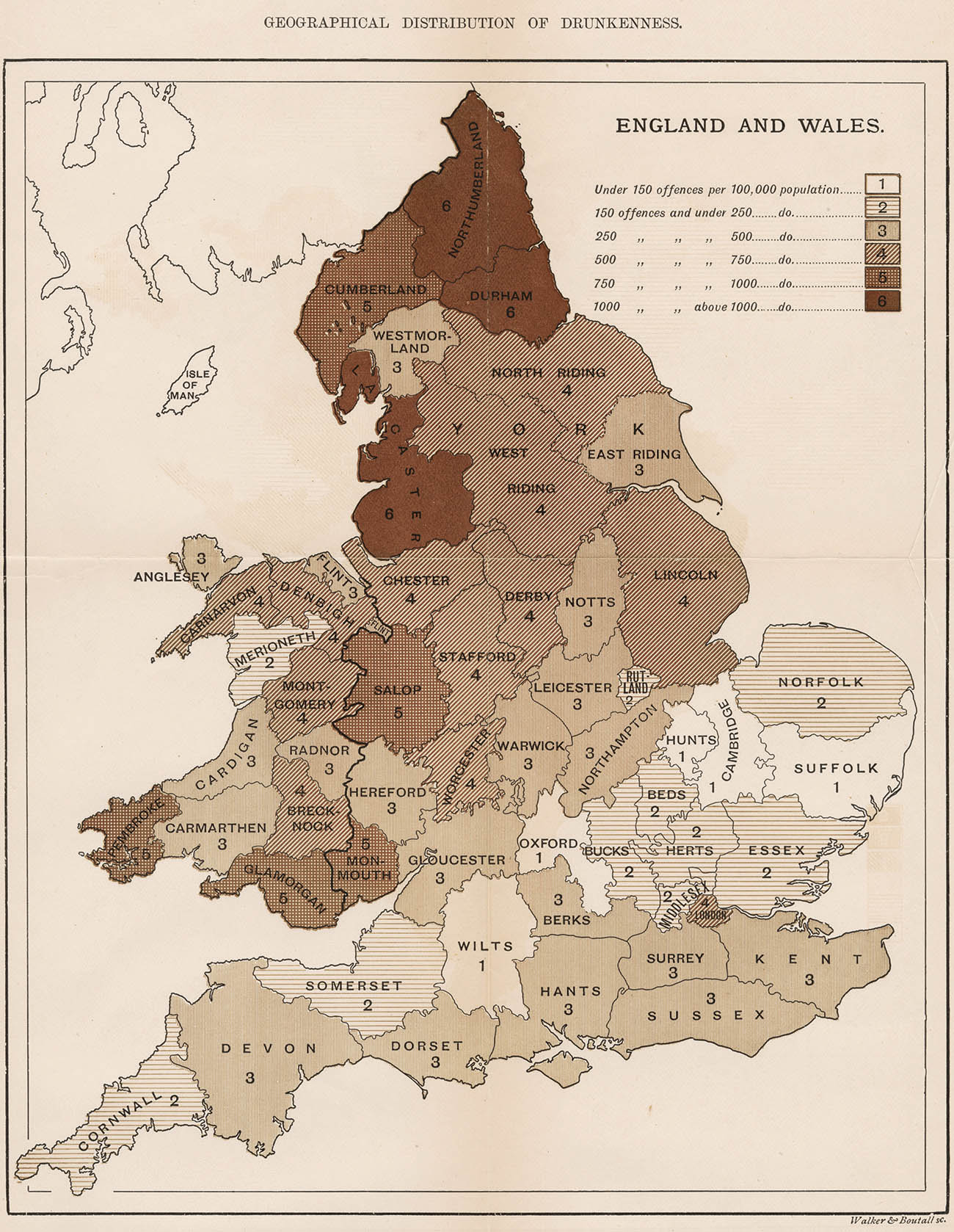 “Geographical Distribution of Drunkenness. England and Wales,” in J. Rowntree and A. Sherwell, “The Temperance Problem and Social Reform,” 1899.