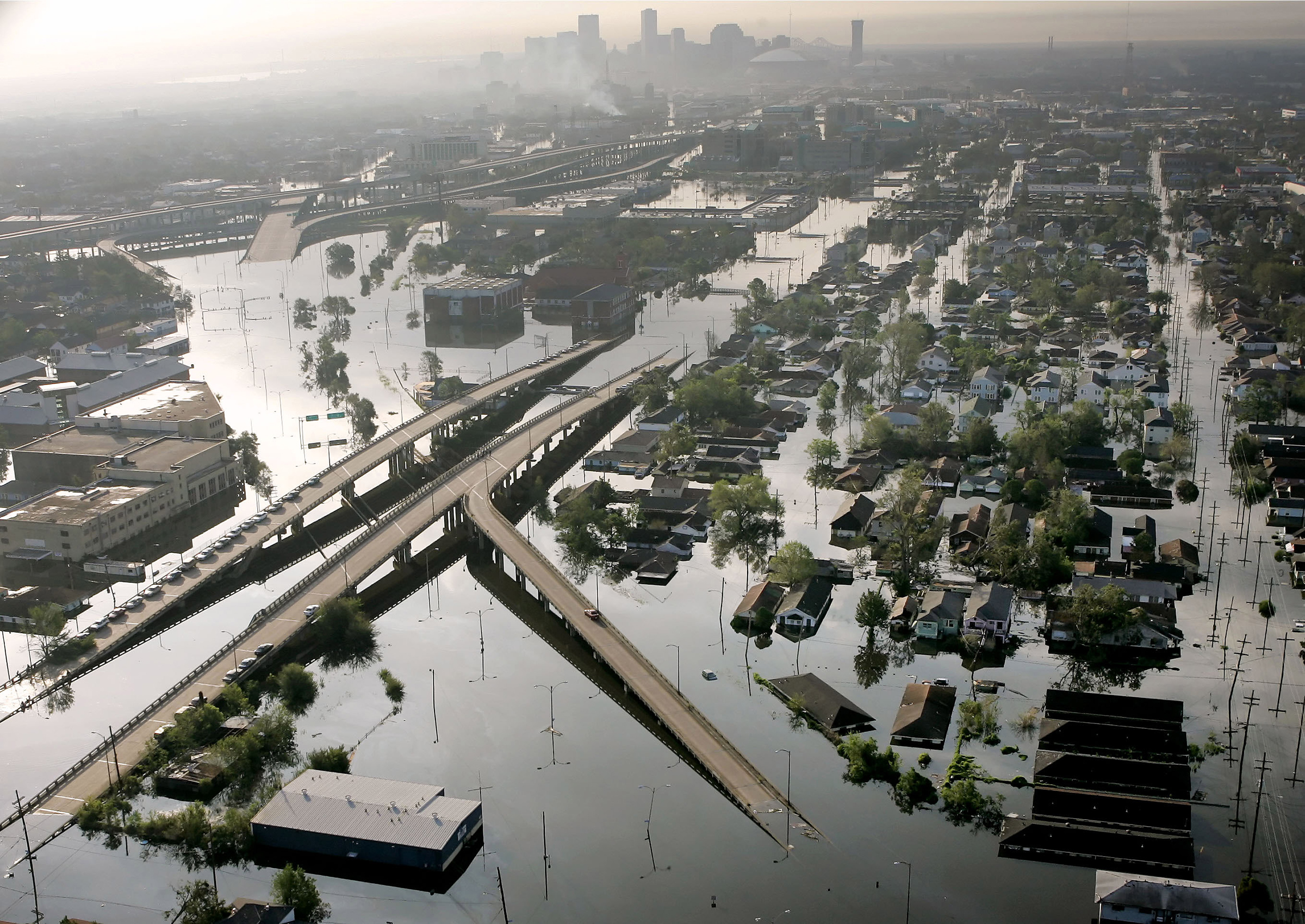 Floodwaters from Hurricane Katrina fill the streets near downtown New Orleans on Aug. 30, 2005 (David J. Phillip—AP)