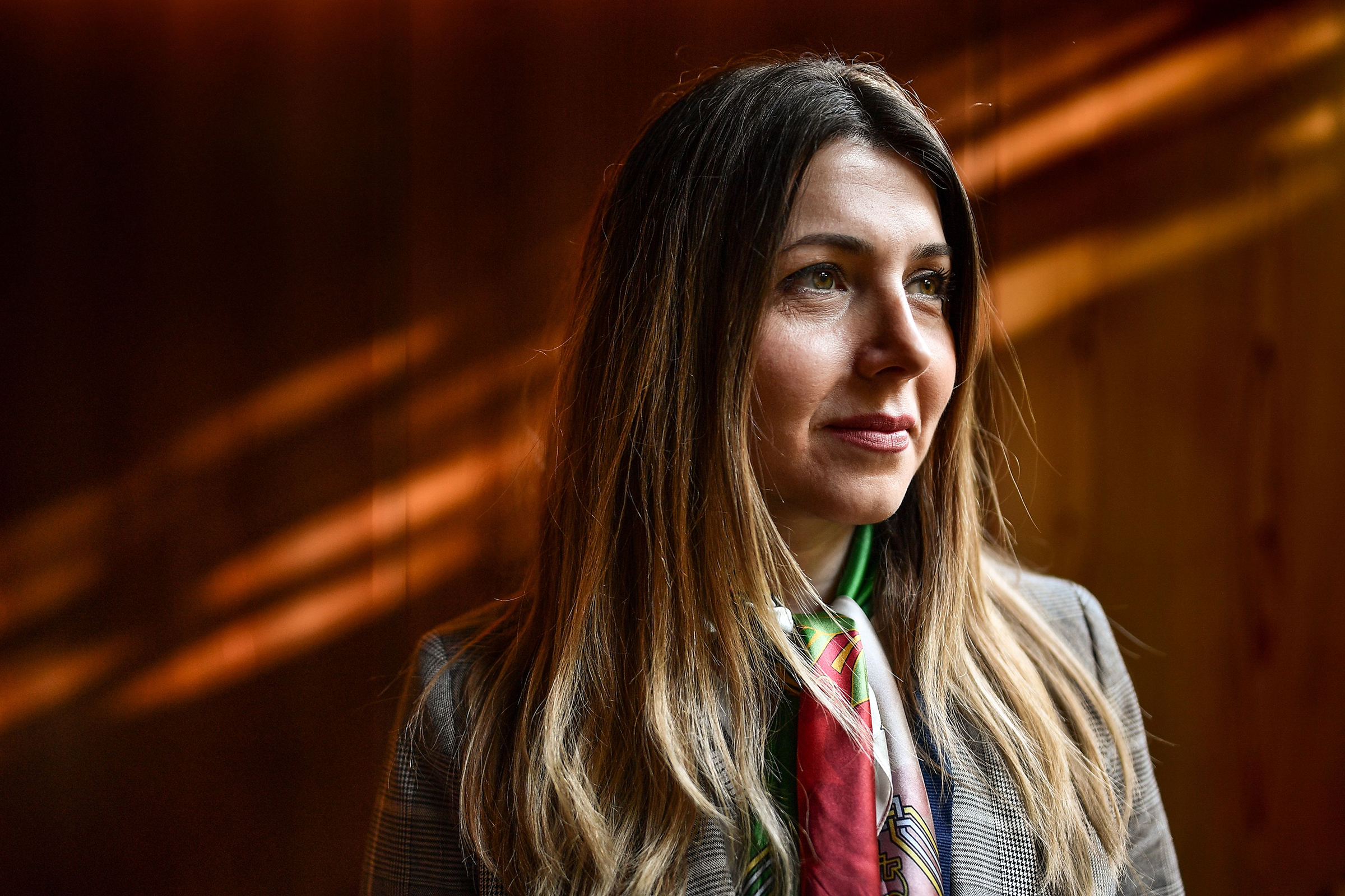 Iranian women's rights activist Shaparak Shajarizadeh on the sidelines of The Geneva Summit for Human Rights and Democracy, in Geneva on Feb. 18, 2020. (Fabrice Coffrini—AFP/Getty Images)