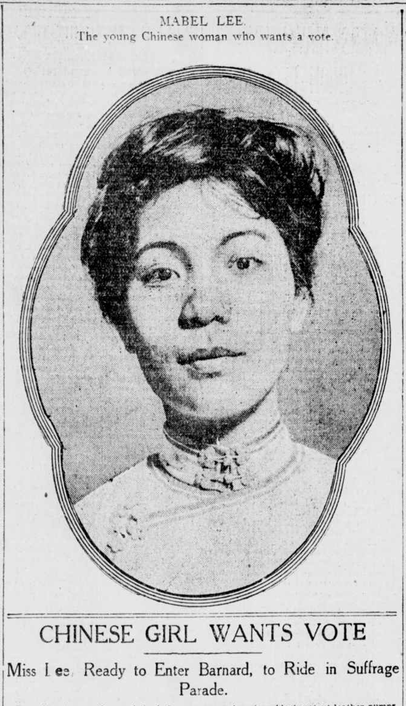Chinese suffragist Mabel Lee was profiled in the April 13, 1912, edition of the <i>New-York Tribune</i>. (Library of Congress)