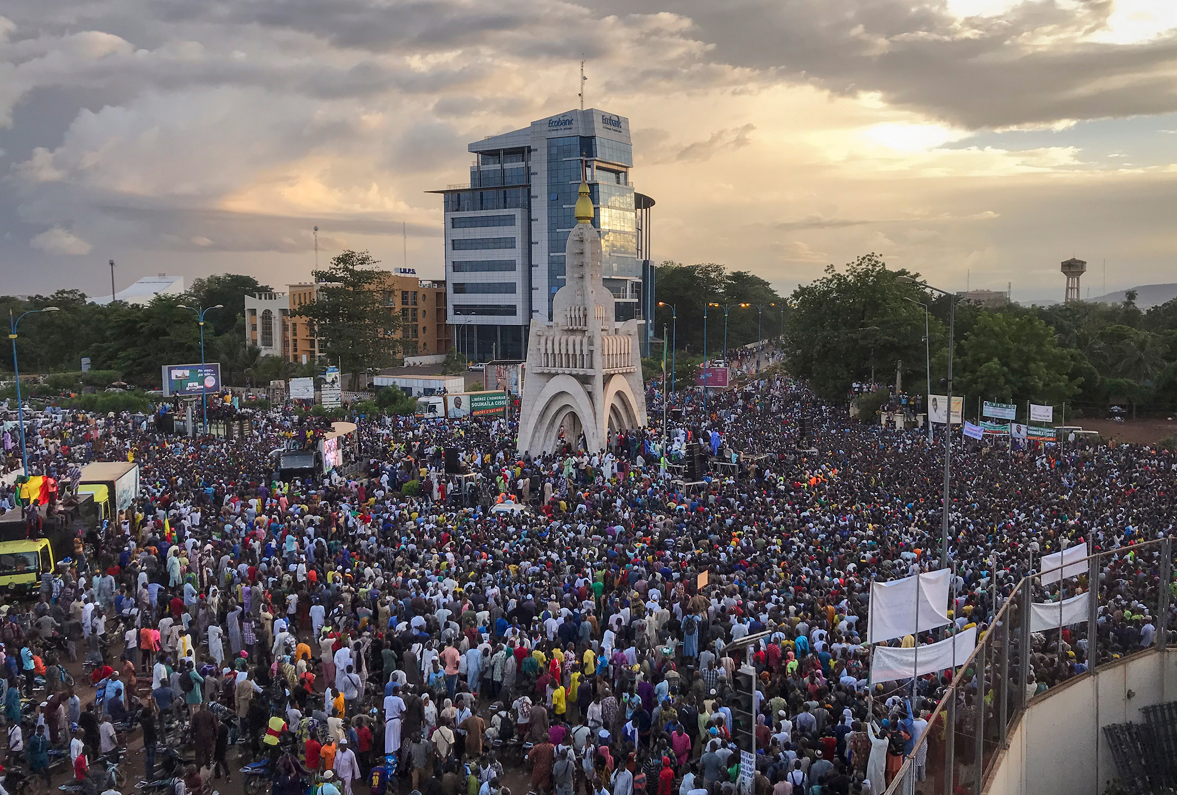 Malians supporting the recent overthrow of President Ibrahim Boubacar Keita gather to celebrate in Bamako on Aug. 21