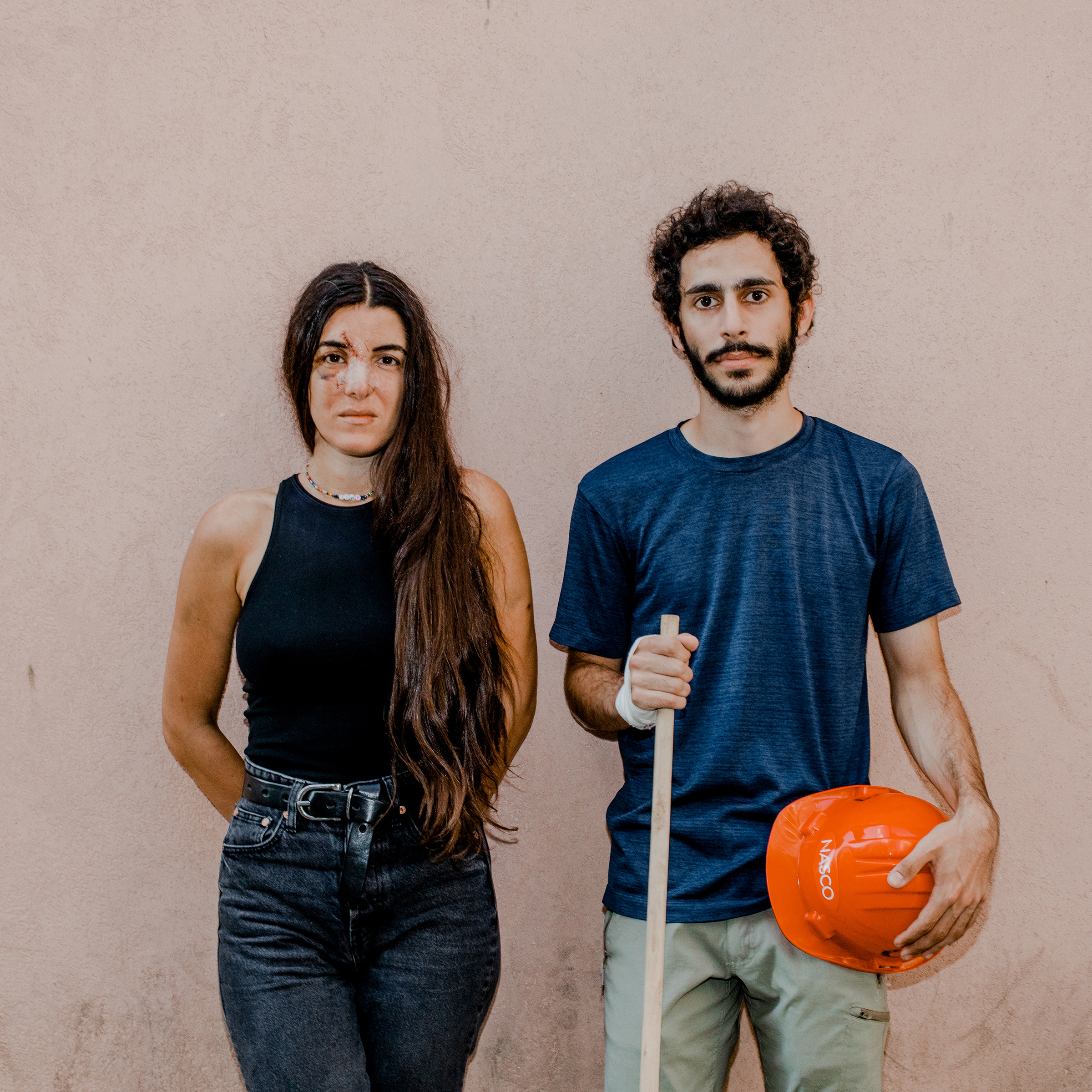 Angelique Sabounjian and Cherif Kanaan on Aug. 10. Six days earlier, she was hit in the face with a piece of glass as the blast wave tore through the coffee shop where she was working in Beirut's Gemmayze neighborhood. Sabounjian walked to the 