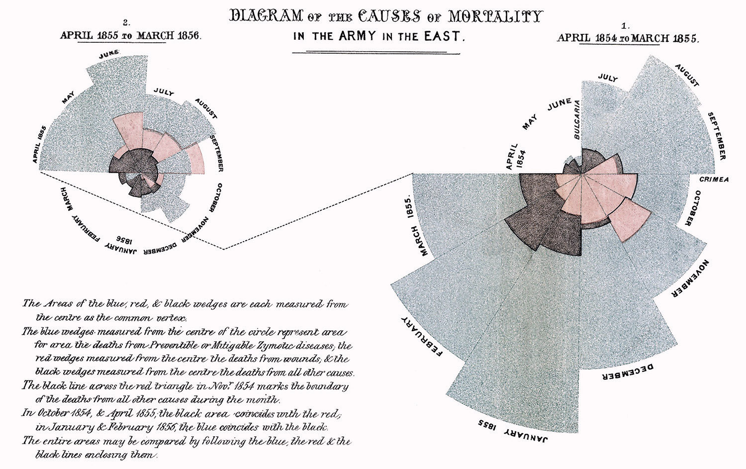 “Diagram of the Causes of Mortality in the Army in the East,” in F. Nightingale, A Contribution to the Sanitary History of the British Army during the Late War with Russia (London: John W. Parker, 1859). (Wellcome Collection)