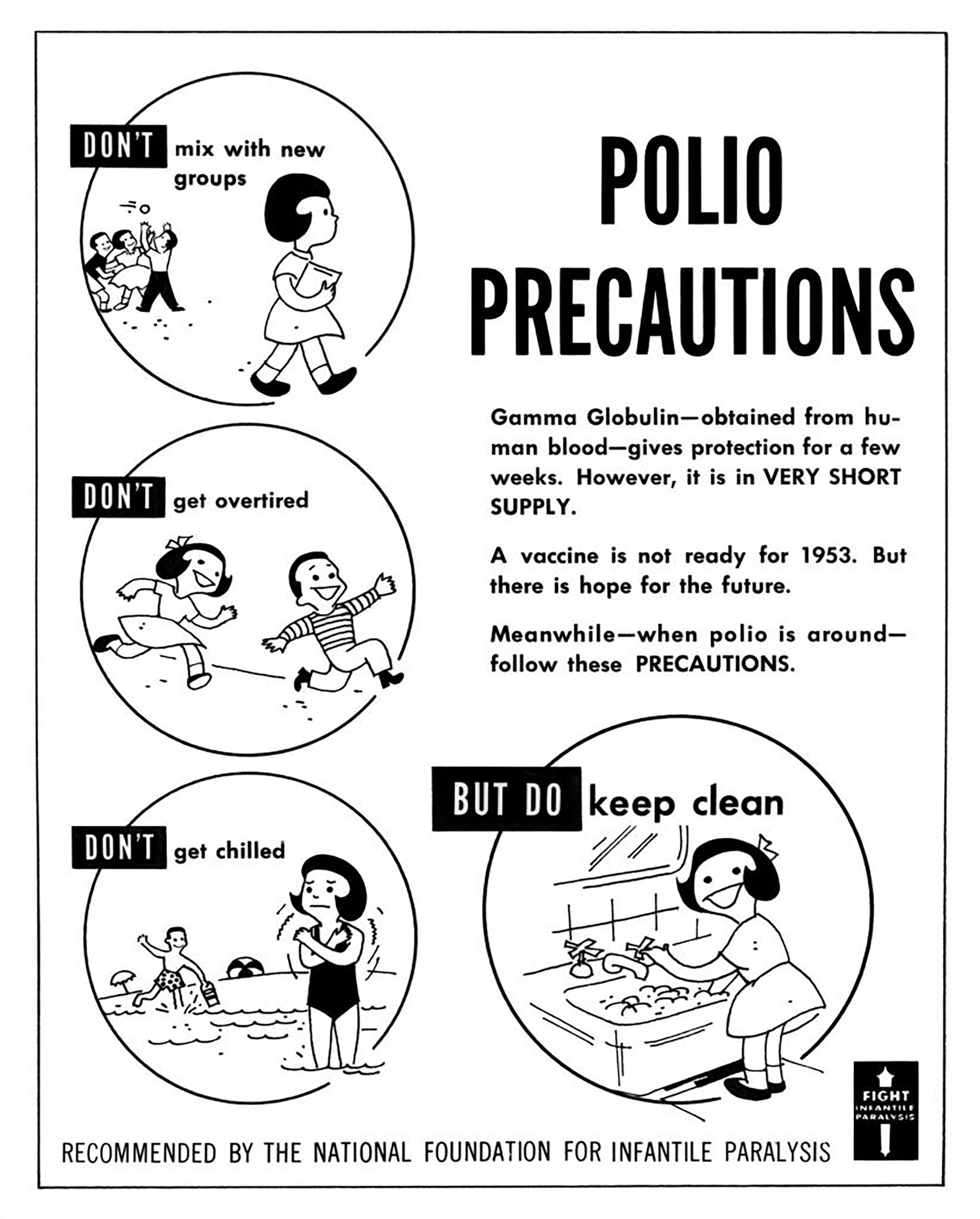 Polio Poster Cartoon developed by the National Foundation for Infantile Paralysis (early name for March of Dimes) in 1953