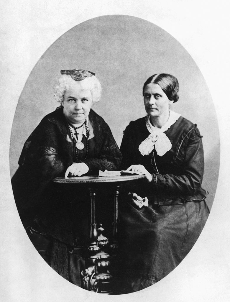 A circa 1881 photograph of Susan B. Anthony and Elizabeth Cady Stanton, founders of The National Woman Suffrage Association, seated together at small table. (Bettmann Archive—Getty Images)