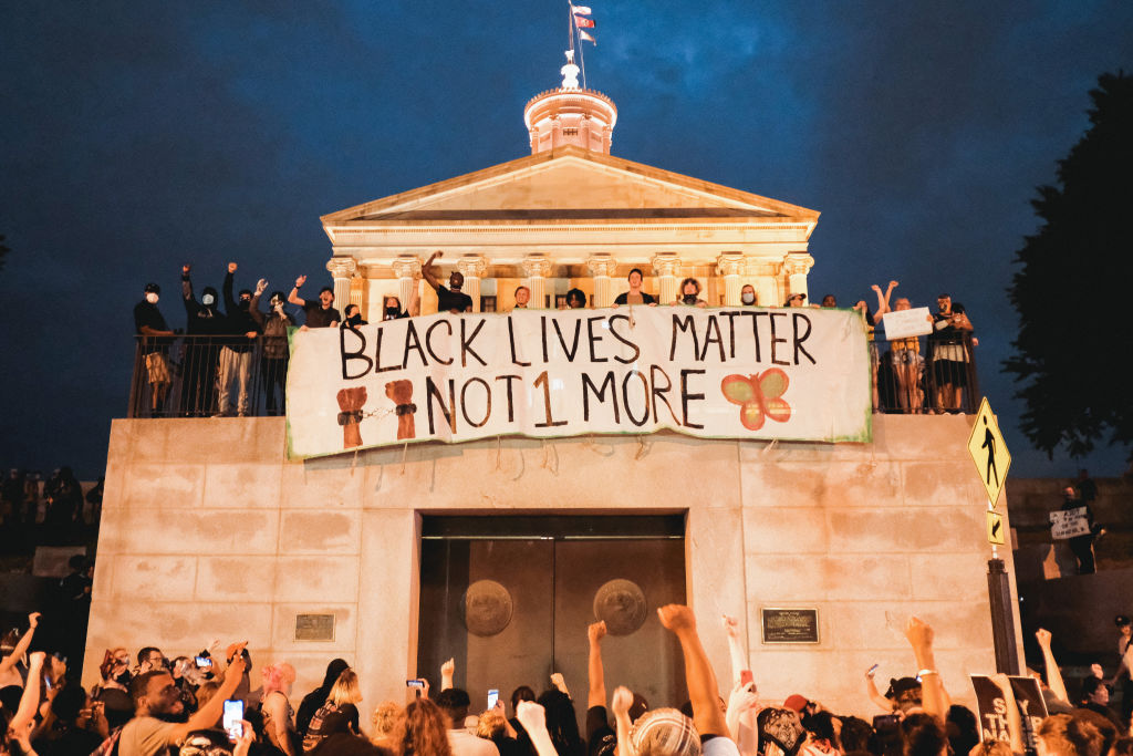 Protesters are seen marching upon the Tennessee State Capitol building on June 4, 2020 in Nashville, Tennessee. (Jason Kempin/Getty Images)