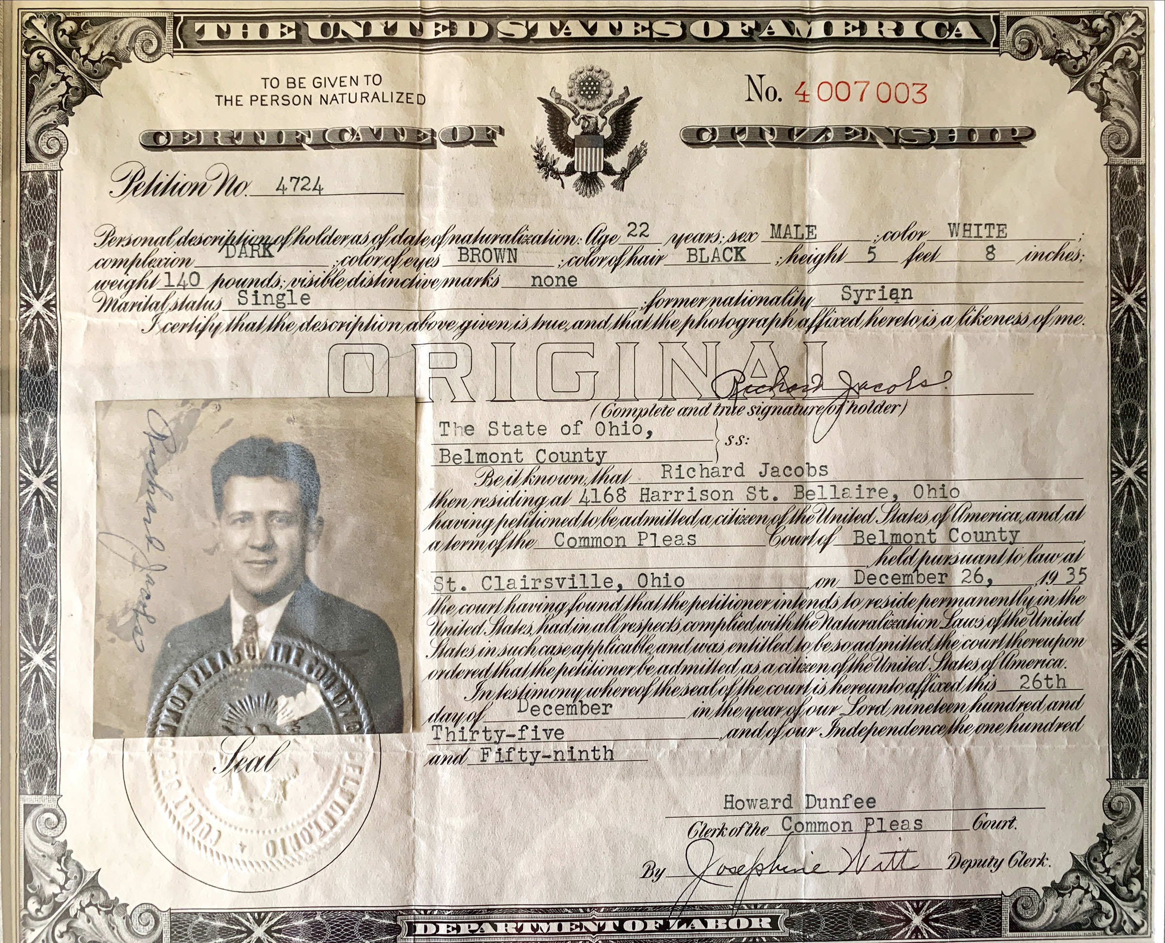 The citizenship papers of Henderson's grandfather