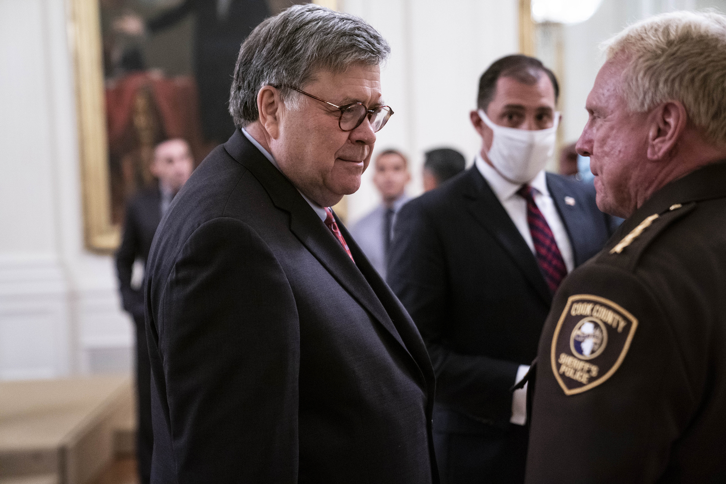 United States Attorney General William P. Barr is seen following remarks from U.S. President Donald Trump on 'Operation Legend: Combatting Violent Crime in American Cities' at the White House in Washington, D.C. on July 22, 2020. (Polaris)