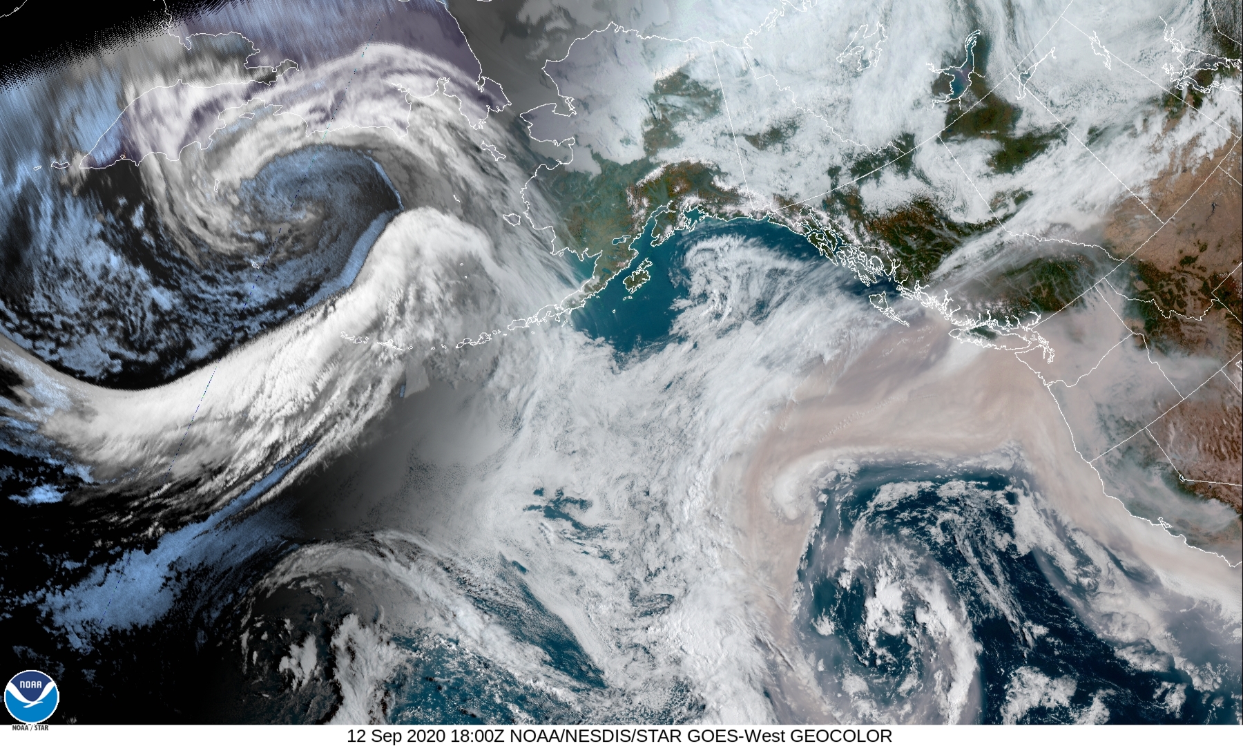 A satellite image of the Northeast Pacific taken by the U.S. National Oceanic and Atmospheric Administration (NOAA) on Sept. 12. (NOAA)