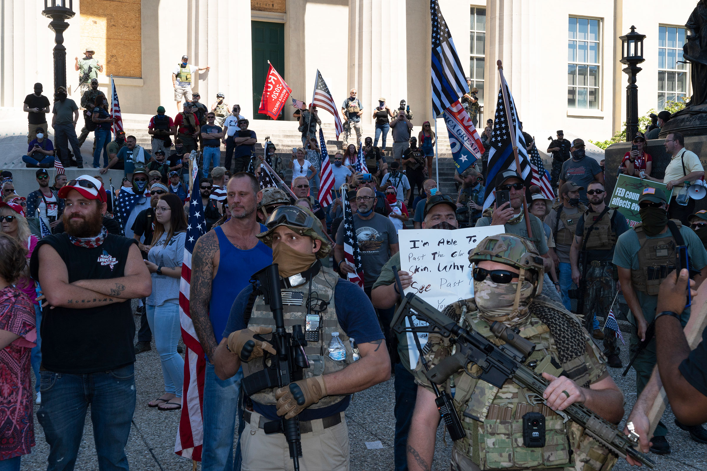 A right-wing group gathers at Jefferson Square, the site of the Breonna Taylor memorial Louisville, Ky., on Sept. 5, 2020. (Peter van Agtmael—Magnum Photos for TIME)