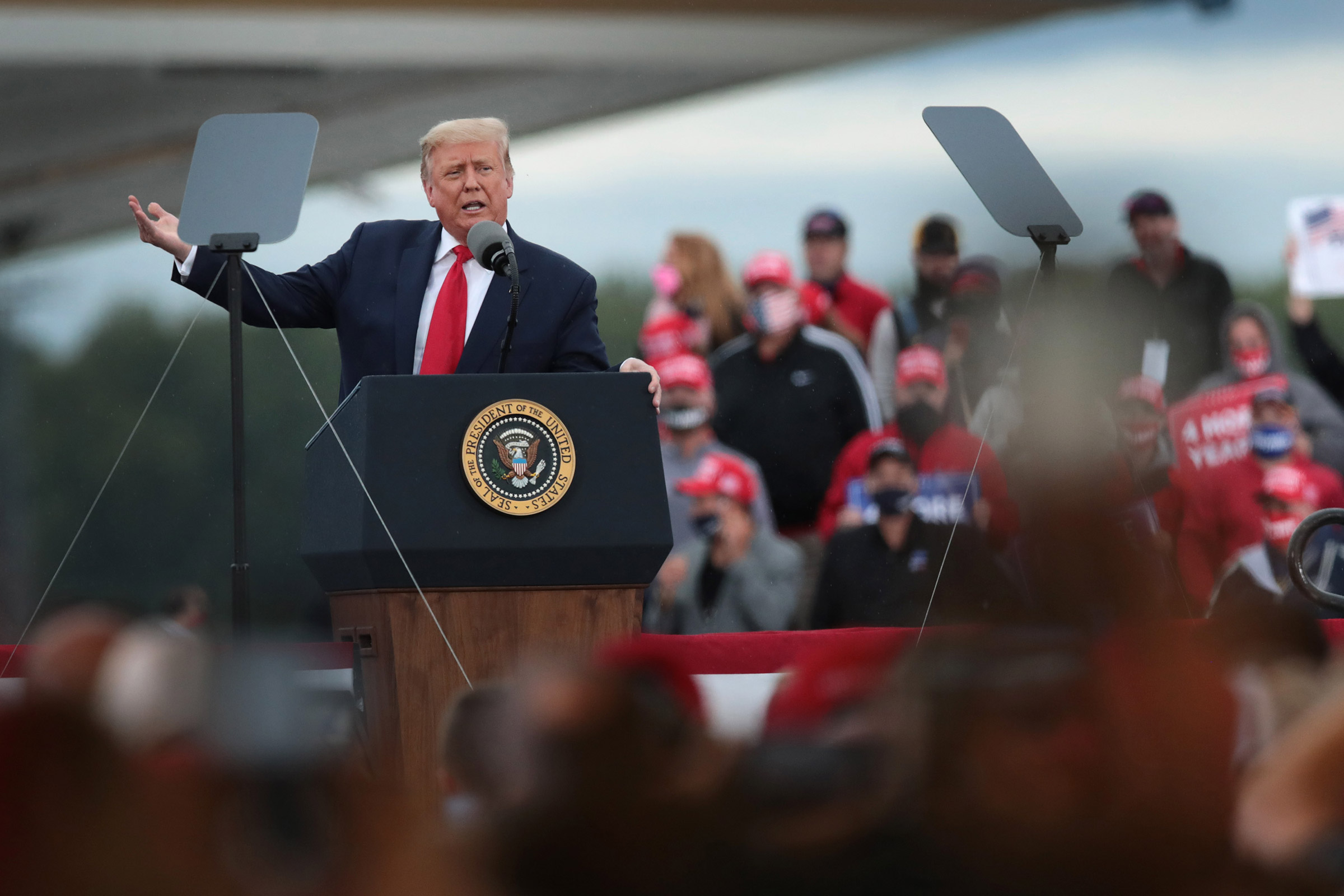 President Donald Trump speaks to supporters during a rally in Freeland, Mich., on Sept. 10, 2020. (Scott Olson—Getty Images)