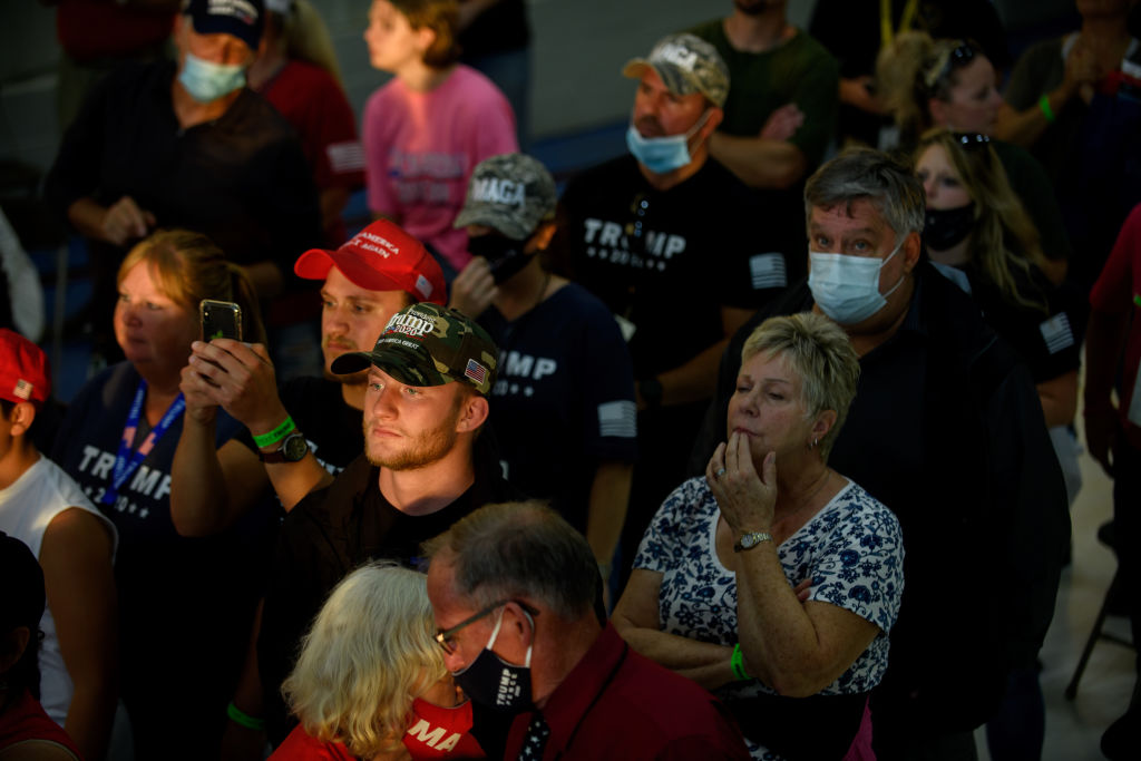 Supports listen to President Donald Trump speak at a campaign rally in Latrobe, Pennsylvania on Sept. 3, 2020. (Jeff Swensen—Getty Images)