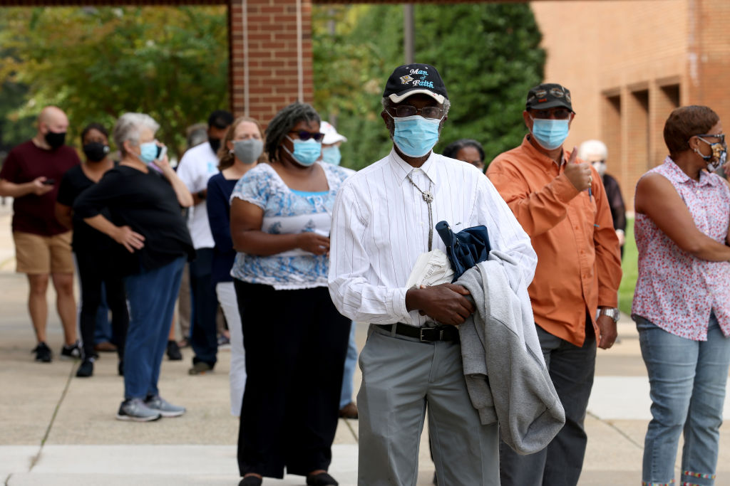 Voters in Virginia's 7th district wait in line to vote at the Henrico County Registrar’s office in Henrico, Virginia, on September 18, 2020. (Win McNamee—Getty Images)