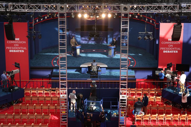 Students play U.S. President Donald Trump and Democratic presidential nominee Joe Biden in a rehearsal for the first presidential debate at Case Western Reserve University in Cleveland, September 28, 2020.