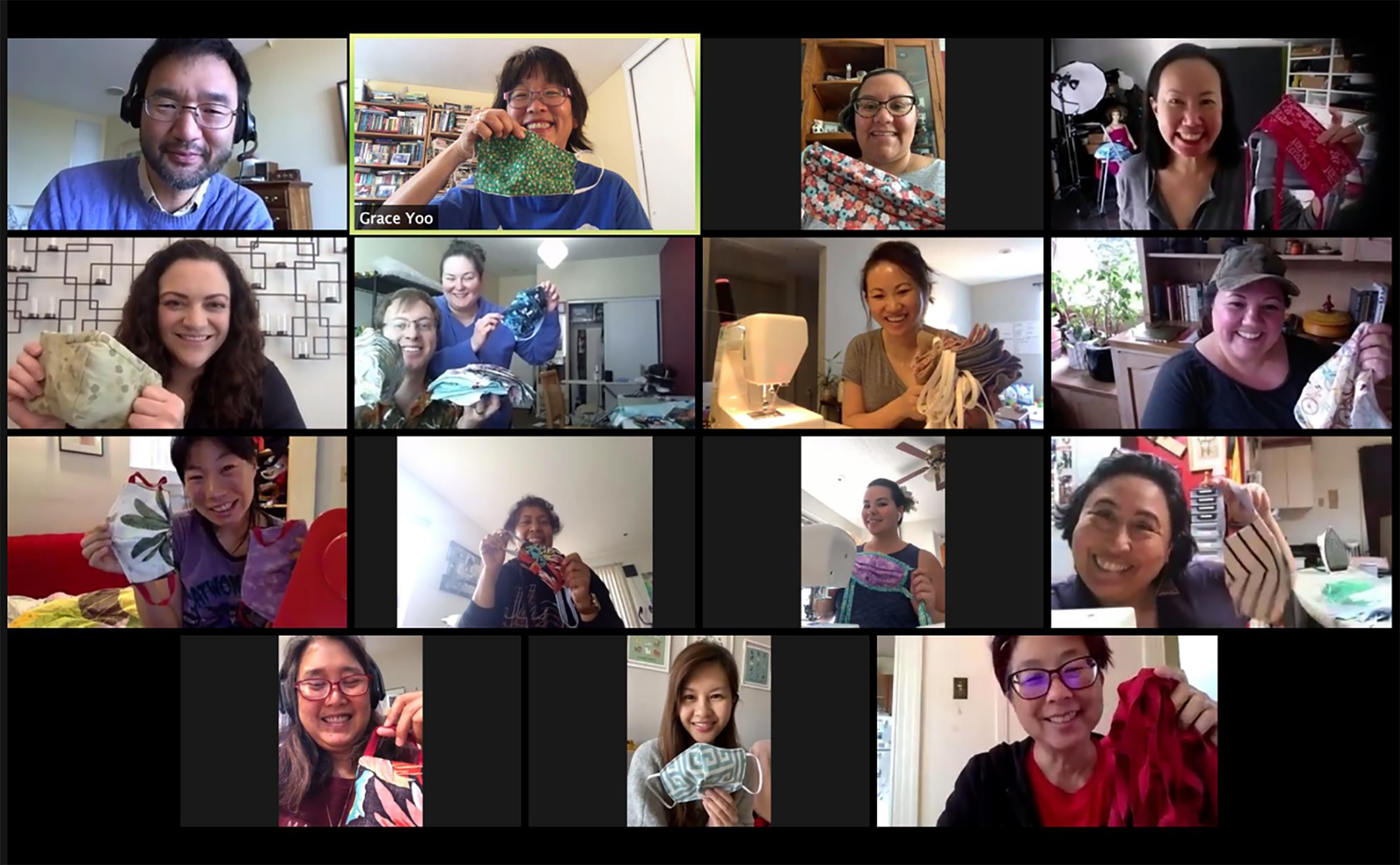 Screenshot of Auntie Sewing Squad "Stitch and Bitch Meeting" on April 4 (Courtesy Auntie Sewing Squad)