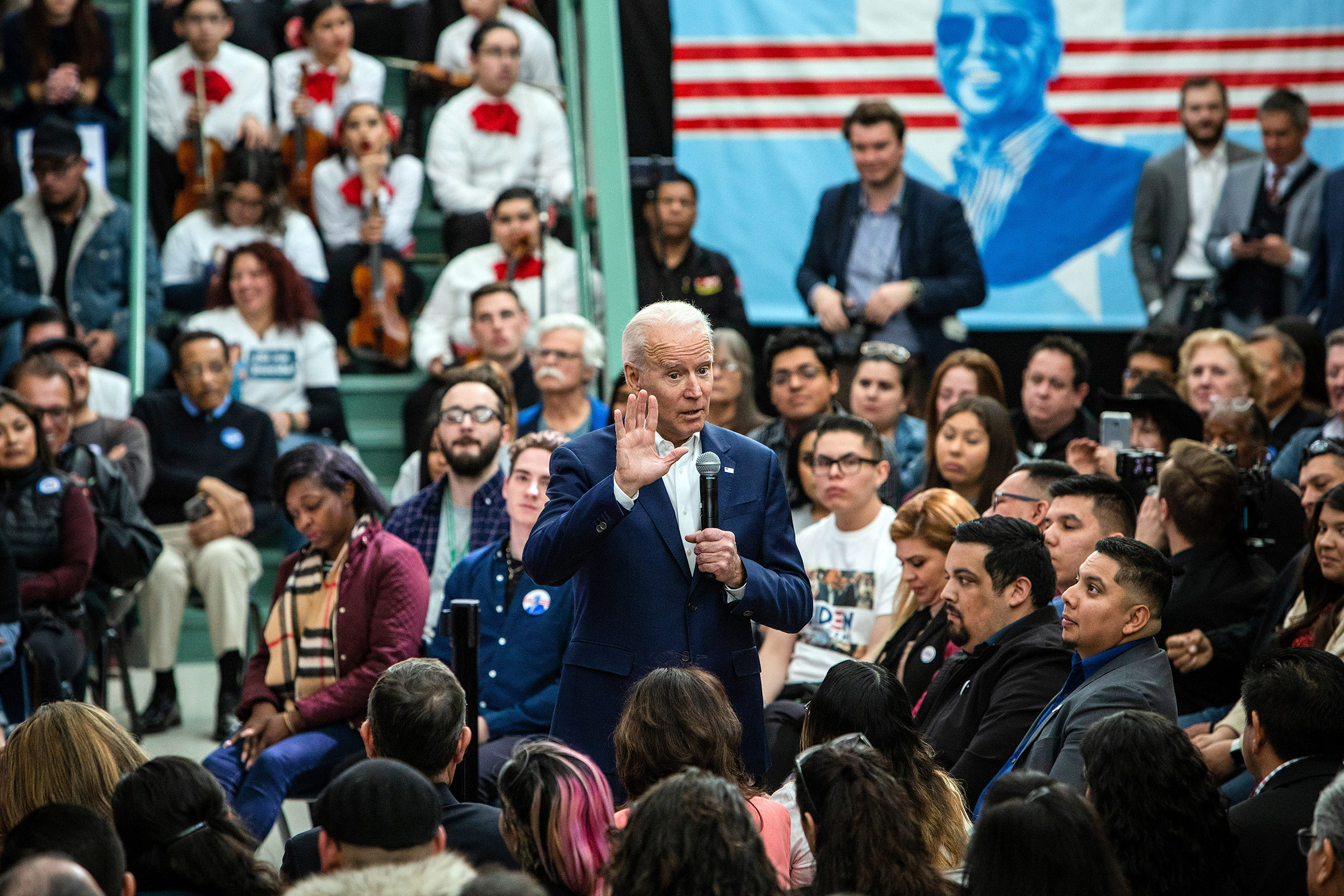 Former Vice President Joe Biden speaks at a rally organized by Mi Familia Vota, a national Latino voting group, in Las Vegas on Jan. 11, 2020. (Joe Buglewicz—The New York Times/Redux)