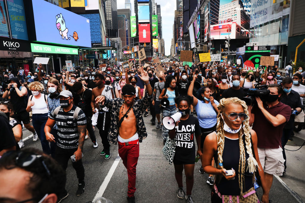 Black Lives Matter protesters march through Manhattan on August 24 following the shooting of a Black man by a White police officer in Kenosha, Wisconsin. (Spencer Platt—Getty Images)