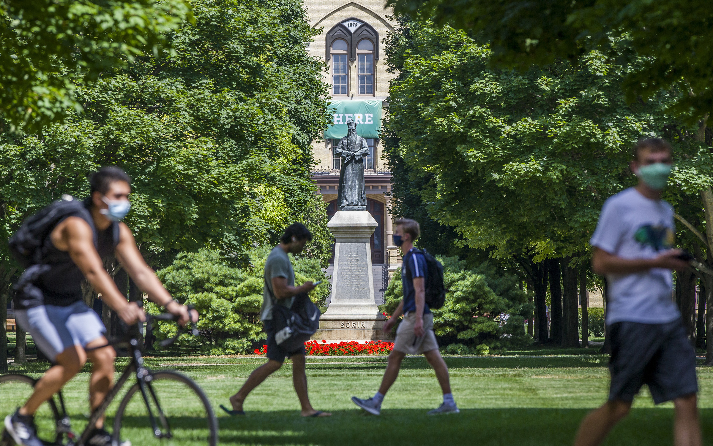 Students return to Notre Dame's campus for the fall semester, in South Bend, Ind. on August 7, 2020. (Robert Franklin—South Bend Tribune/AP)