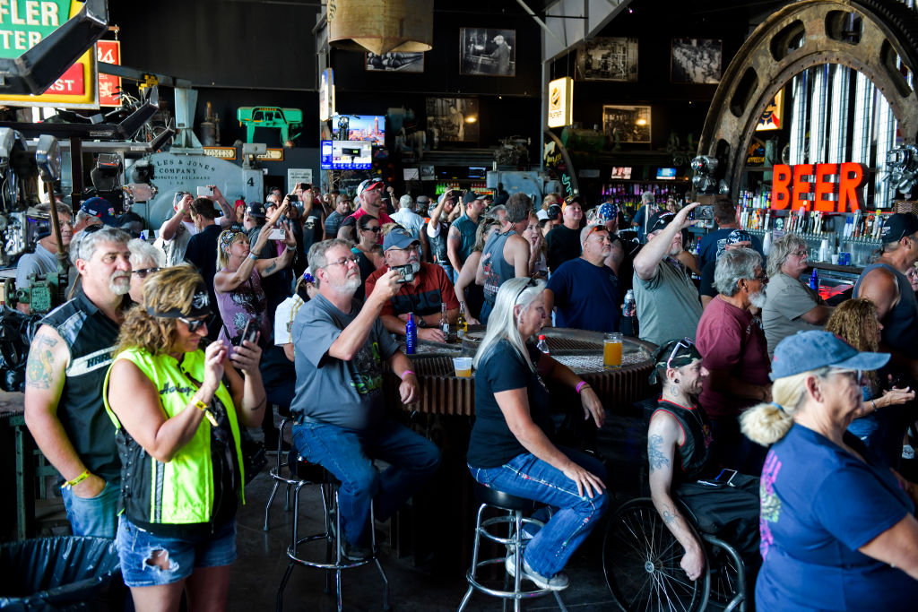 People watch a concert at the 80th Annual Sturgis Motorcycle Rally in Sturgis, South Dakota on Aug. 9, 2020. More than 200 coronavirus cases have been linked to the rally. (Michael Ciaglo—Getty Images)