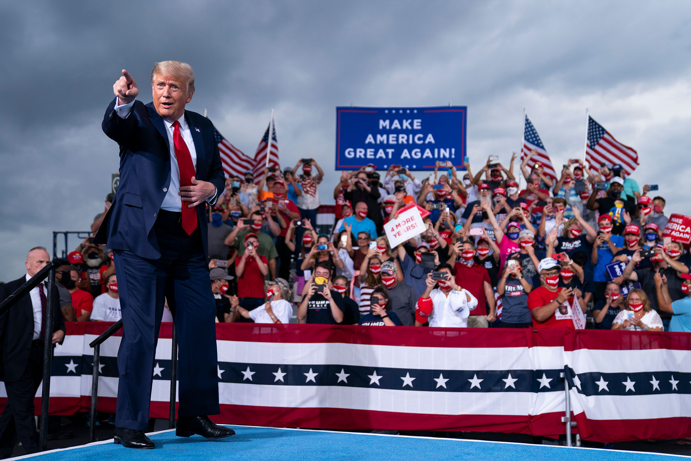 President Donald Trump arrives to speak at a campaign rally at Smith Reynolds Airport, on Sept. 8, 2020, in Winston-Salem, N.C. (Evan Vucci—AP)