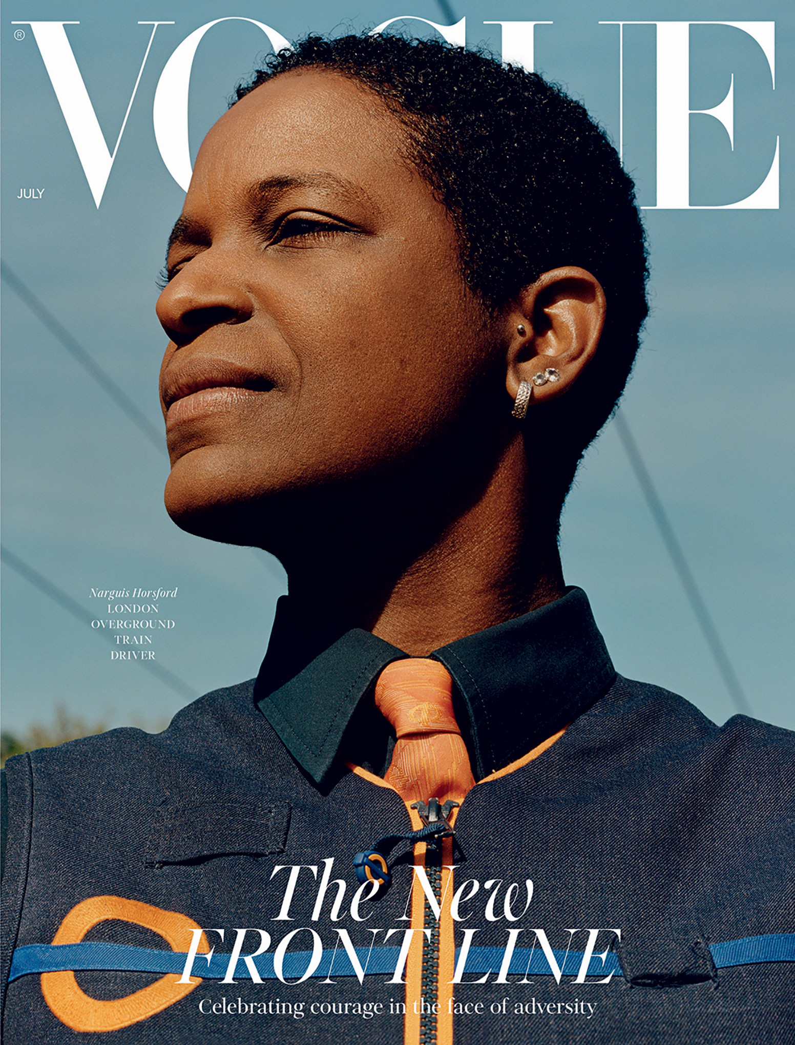 Train driver Narguis Horsford, on British Vogue’s July 2020 issue. (Courtesy Jamie Hawkesworth and Condé Nast Britain)