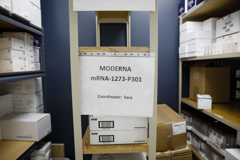 Moderna's vaccine candidate, stored at the Research Centers of America in Hollywood, Fla., in preparation for use in clinical trials on Sept. 9. (Eva Marie Uzcategui—Bloomberg/Getty Images)