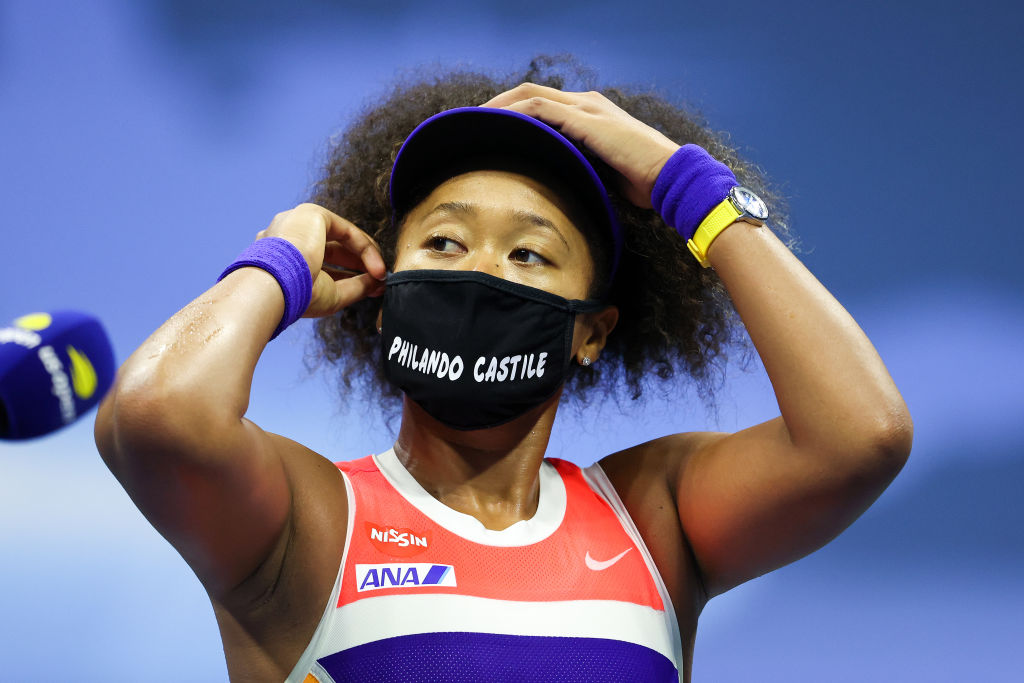 Naomi Osaka speaks after winning her women's singles semifinal match against Jennifer Brady on day 11 of the 2020 US Open at the USTA Billie Jean King National Tennis Center in New York City on September 10, 2020. (Al Bello—Getty Images)