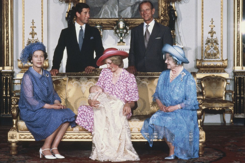Diana, Princess of Wales holding her son Prince William with Charles, Prince of Wales, Prince Philip the Duke of Edinburgh, Queen Elizabeth II and Queen Elizabeth the Queen Mother at Buckingham Palace after Prince William's christening ceremony on Aug. 4, 1982.