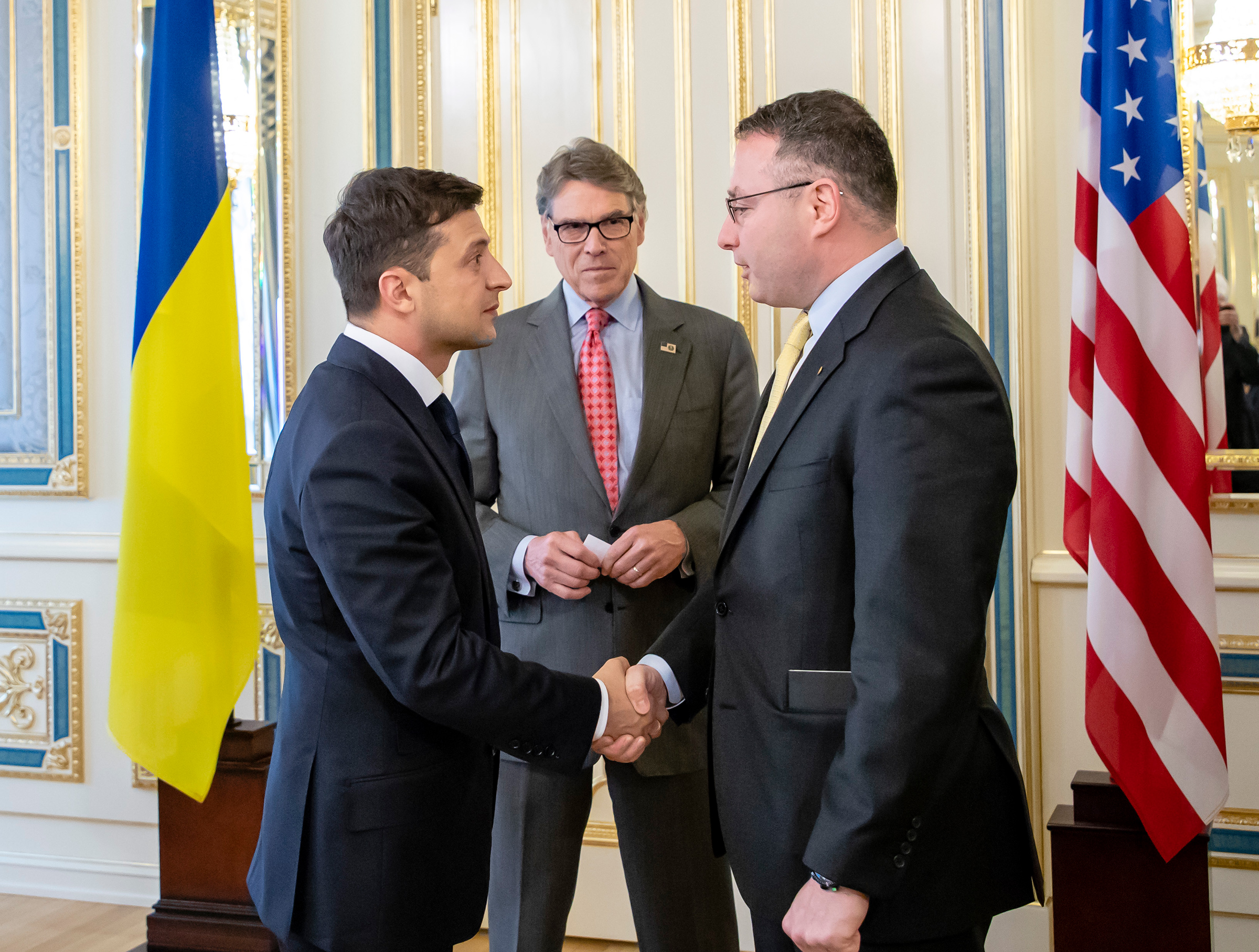 Perry holds energy talks with Zelensky, left, in Kyiv on May 20, 2019
