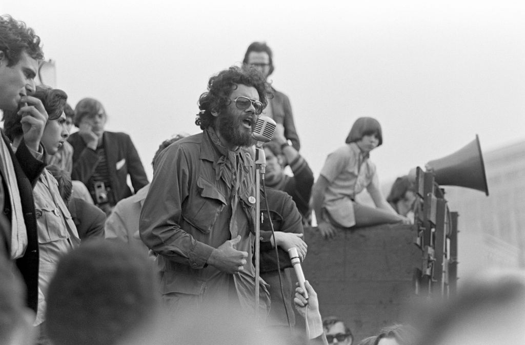 Third World Liberation Front spokesperson Roger Alvarado speaks at a rally in support of a San Francisco State College (later San Francisco State University) students strike near San Francisco City Hall, late 1968. (Getty Images)