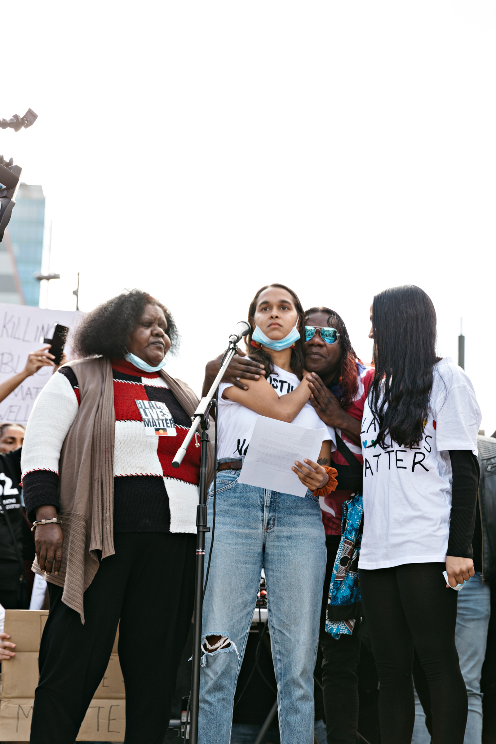 Samara Fernandez-Brown and family members at a Black Lives Matter protest in Adelaide, Australia on June 6, 2020. (Sia Duff)