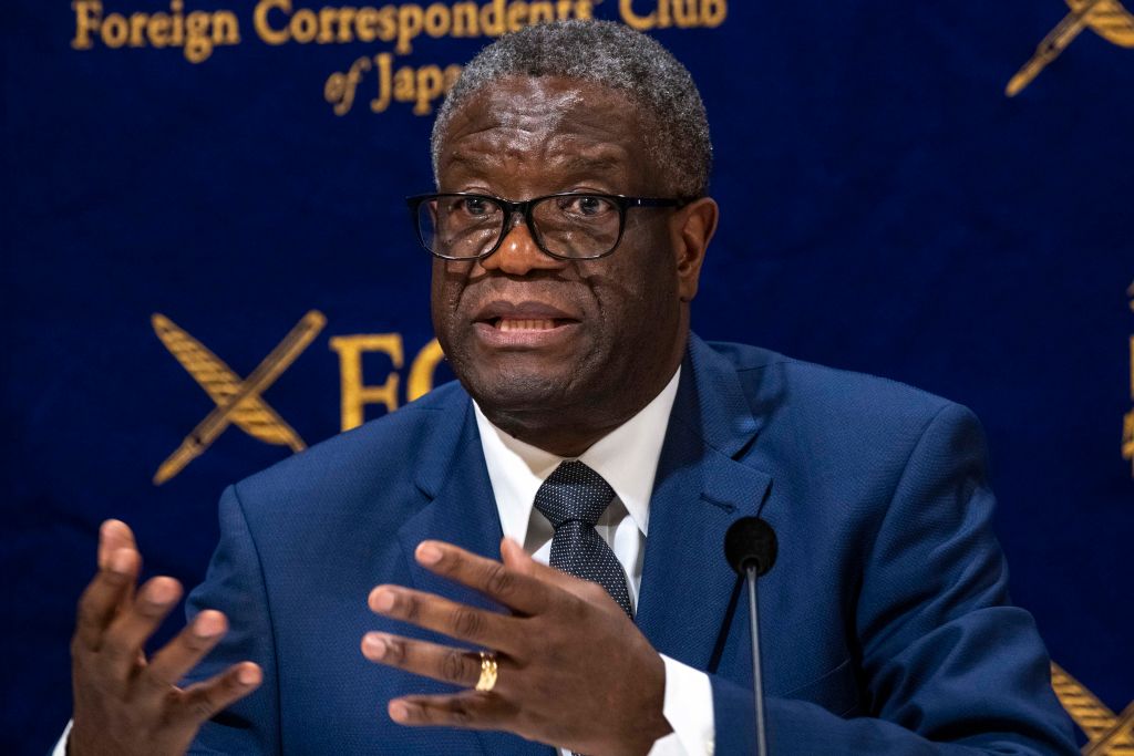 Denis Mukwege,  Nobel Peace Laureate, attends a press conference at the Foreign Correspondents' Club of Japan in Tokyo, Japan, Oct. 3, 2019 (Alessandro Di Ciommo—NurPhoto via Getty Images)
