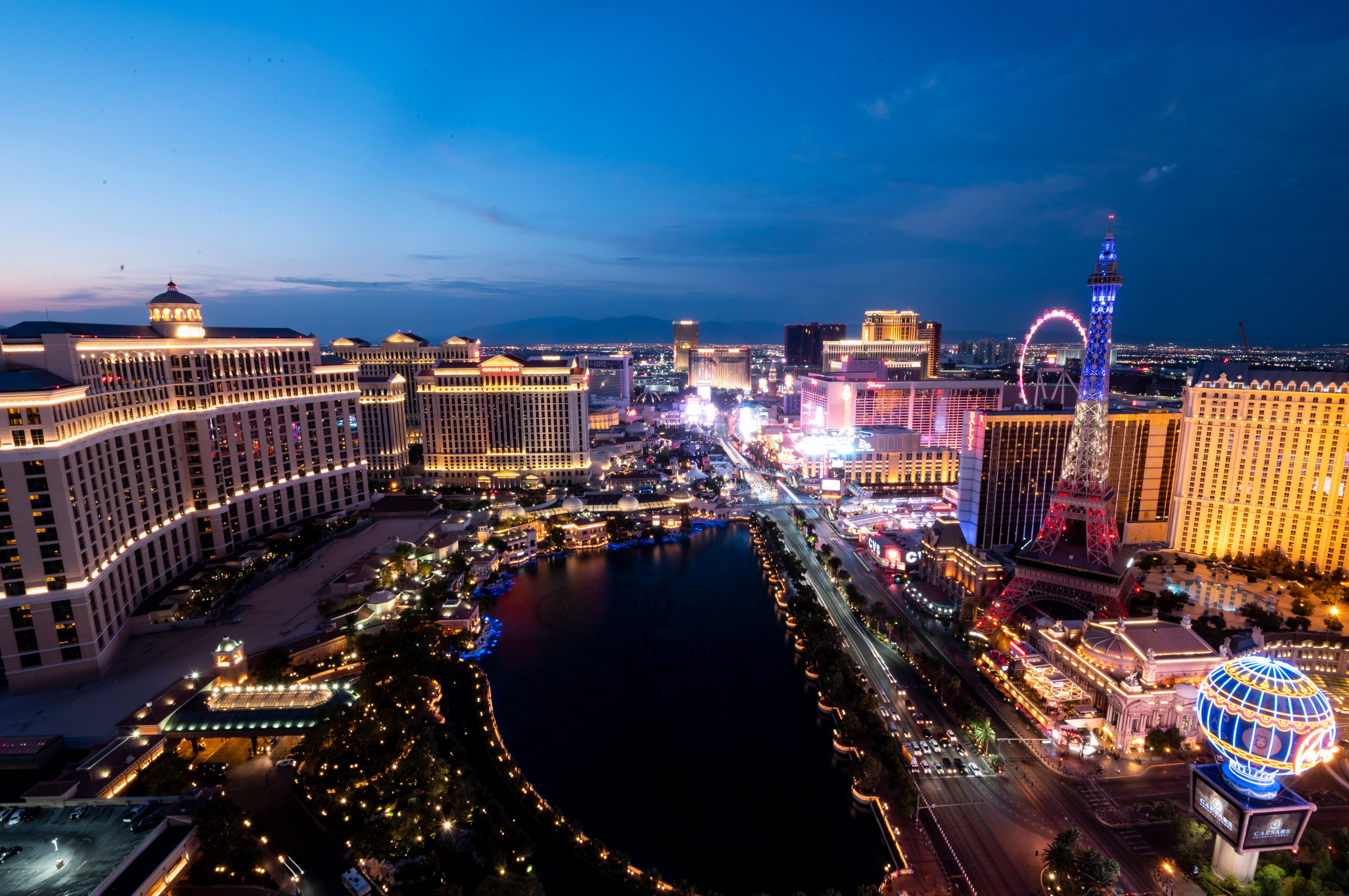 The Las Vegas Strip on Aug. 23, 2020. The coronavirus pandemic has devastated tourism in the city, leaving laid-off workers like Jorge Padilla struggling to get by and hoping their former employers give them their jobs back. (Bill Clark—CQ/Roll Call, Inc/Getty Images)