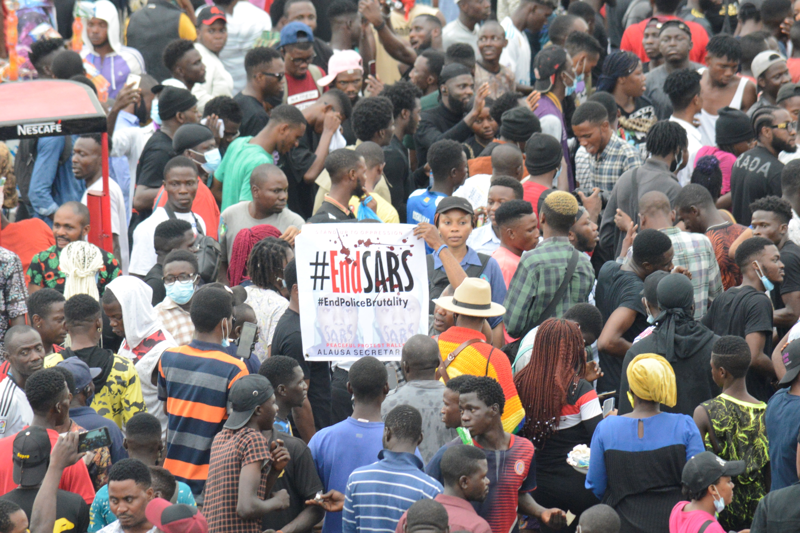 An #EndSARS protest at Alausa, Ikeja, Lagos, Nigeria in October 2020. (Adekunle Ajayi/NurPhoto via Getty Images)