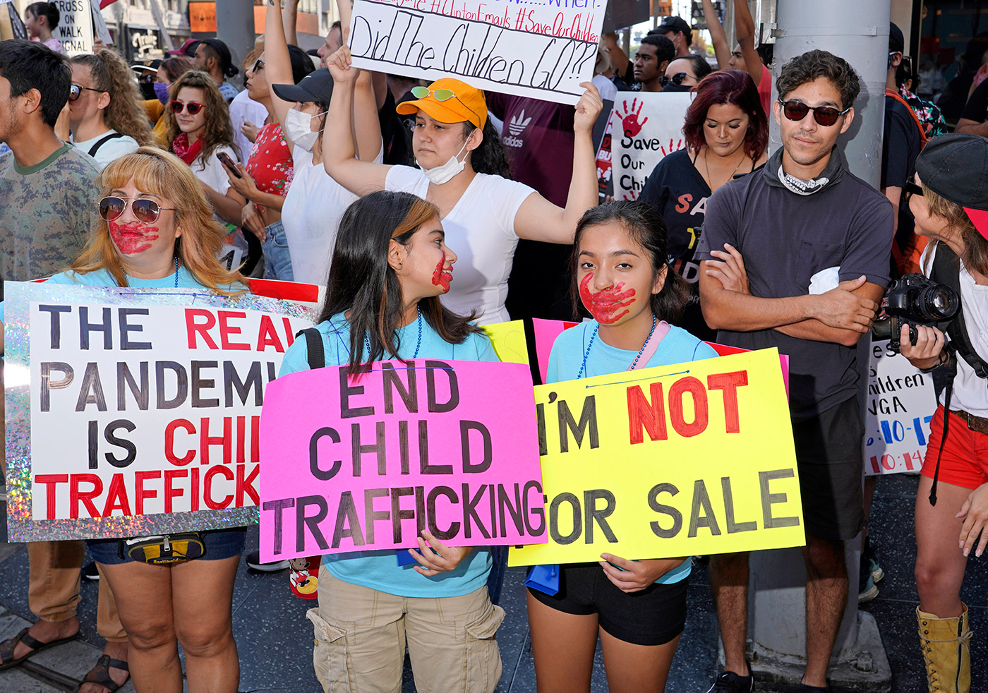 Protesters at a Save Our Children rally in Los Angeles, Aug. 22, 2020.