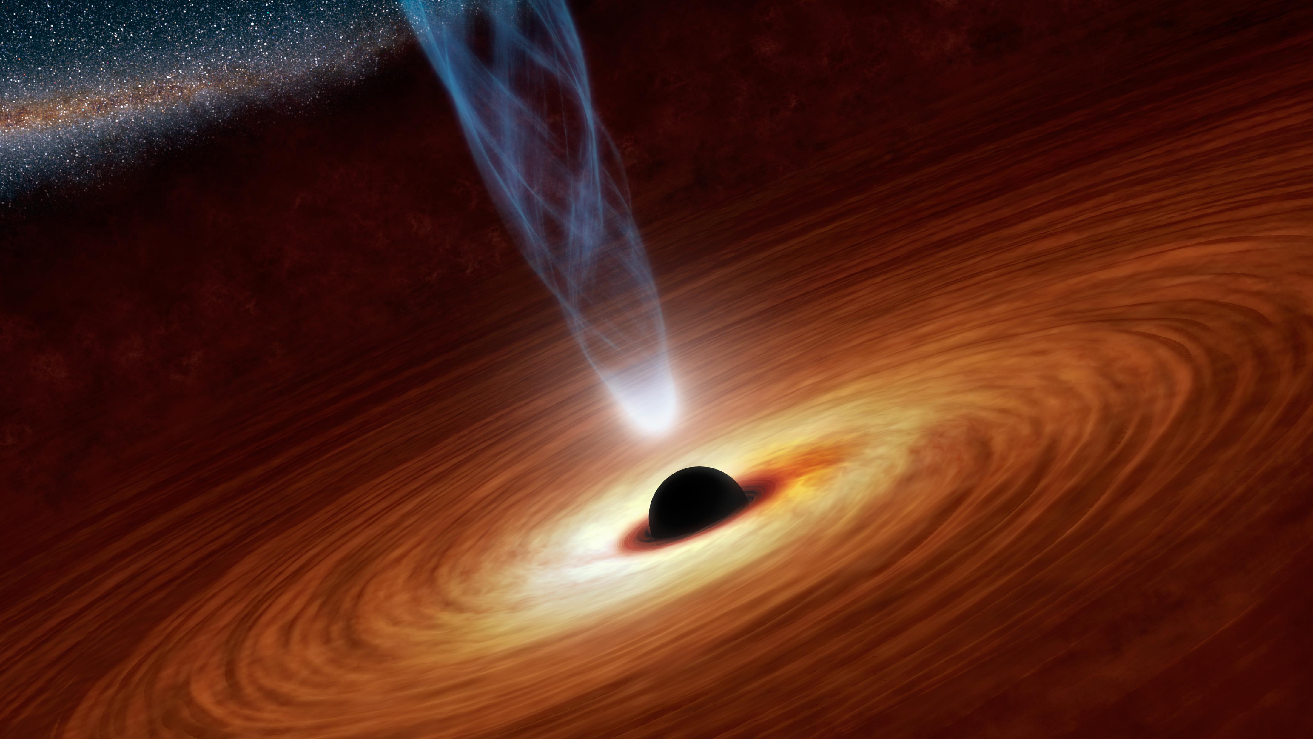 A NASA rendering of a supermassive black hole similar to the one that lies at the center of the Milky Way (NASA/JPL-Caltech)