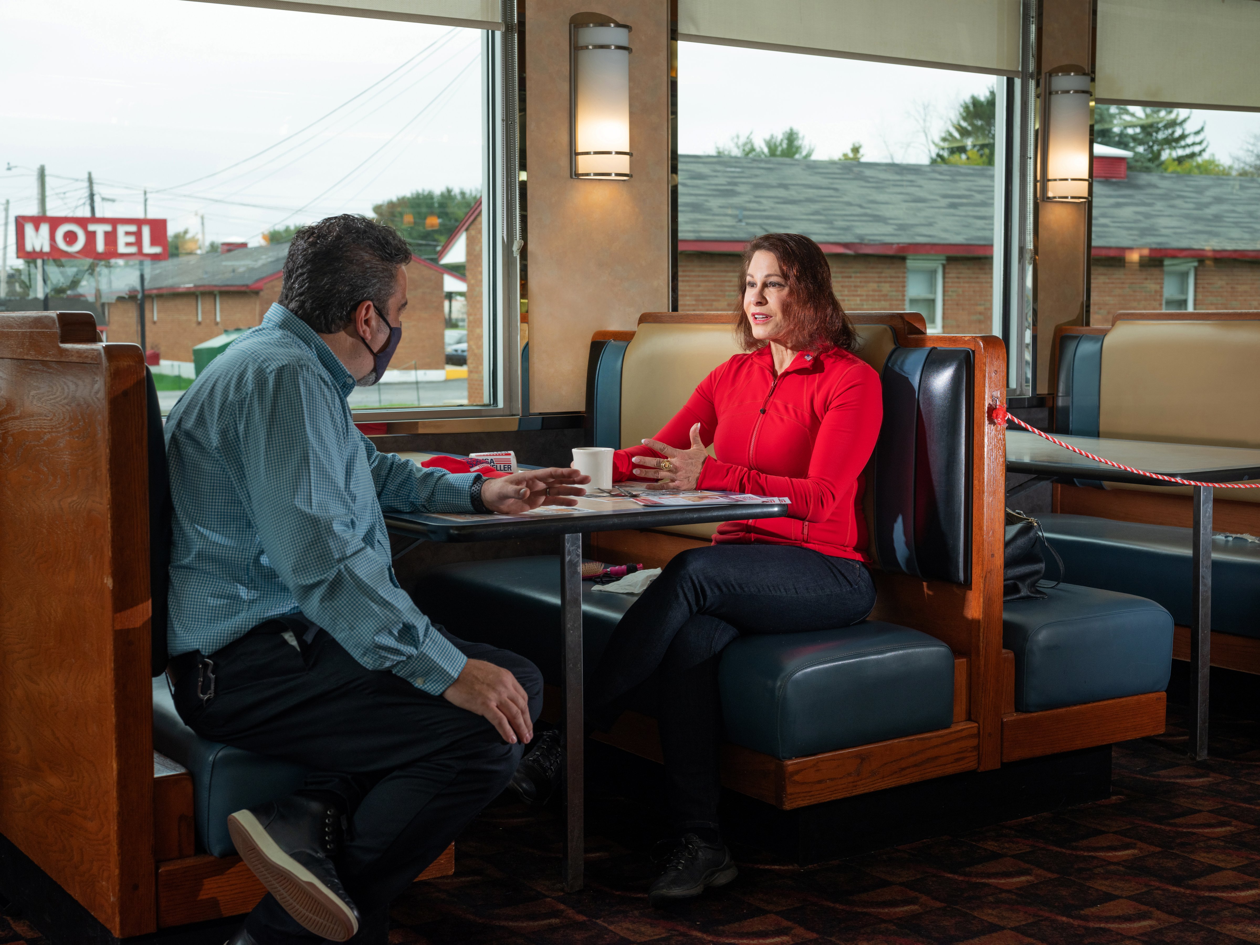 2020 Republican candidate for Pennsylvania's 7th District House race, Lisa Scheller, starts a long day of campaigning at a diner in Allentown, Pa., on Oct. 24, 2020. (Elizabeth Bick for TIME)