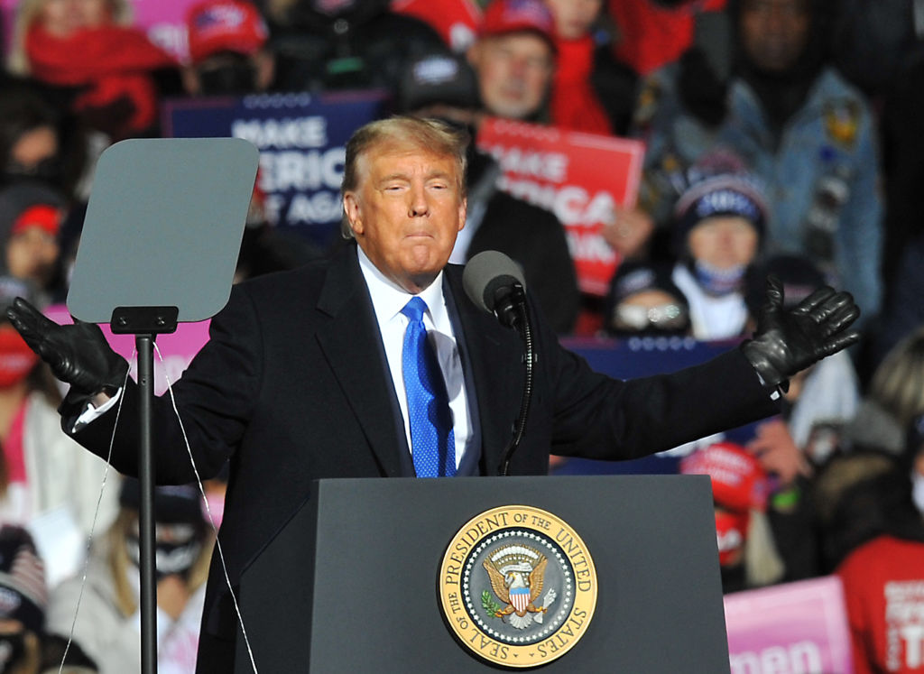 President Donald Trump speaks during a campaign rally on October 27, 2020 in Omaha, Nebraska.  With the presidential election one week away, candidates of both parties are attempting to secure their standings in important swing states. (Steve Pope–Getty Images)