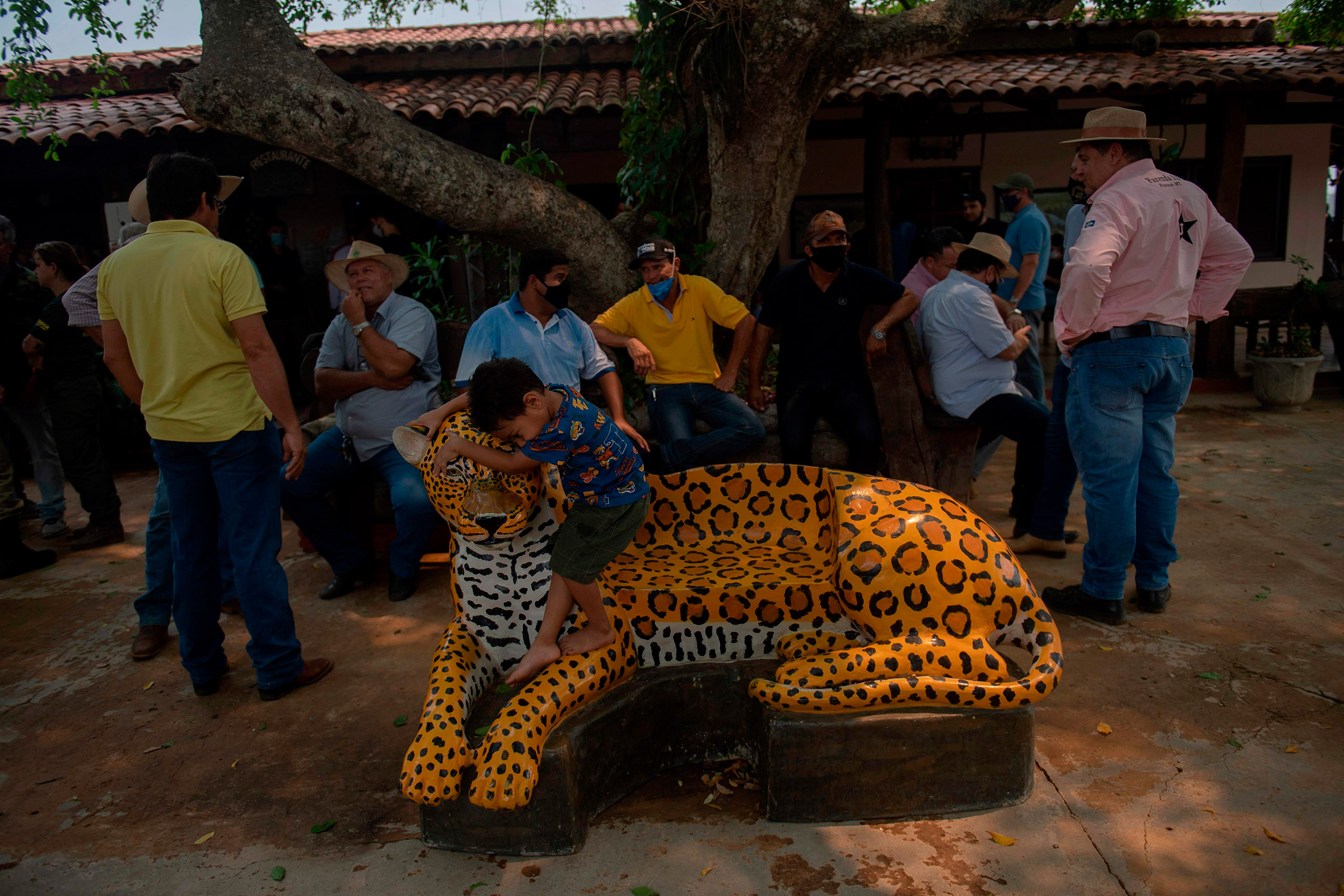 Farmers wait for a meeting with politicians on Sept. 19 to discuss the record fires in the Pantanal during the dry season. (Mauro Pimentel—AFP/Getty Images)