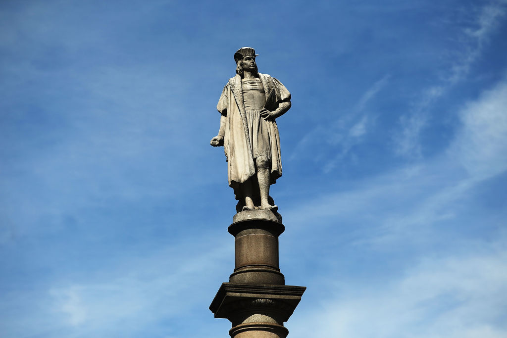 A 76-foot statue of Christopher Columbus stands in Columbus circle on August 23, 2017 in New York City. (Spencer Platt—Getty Images)