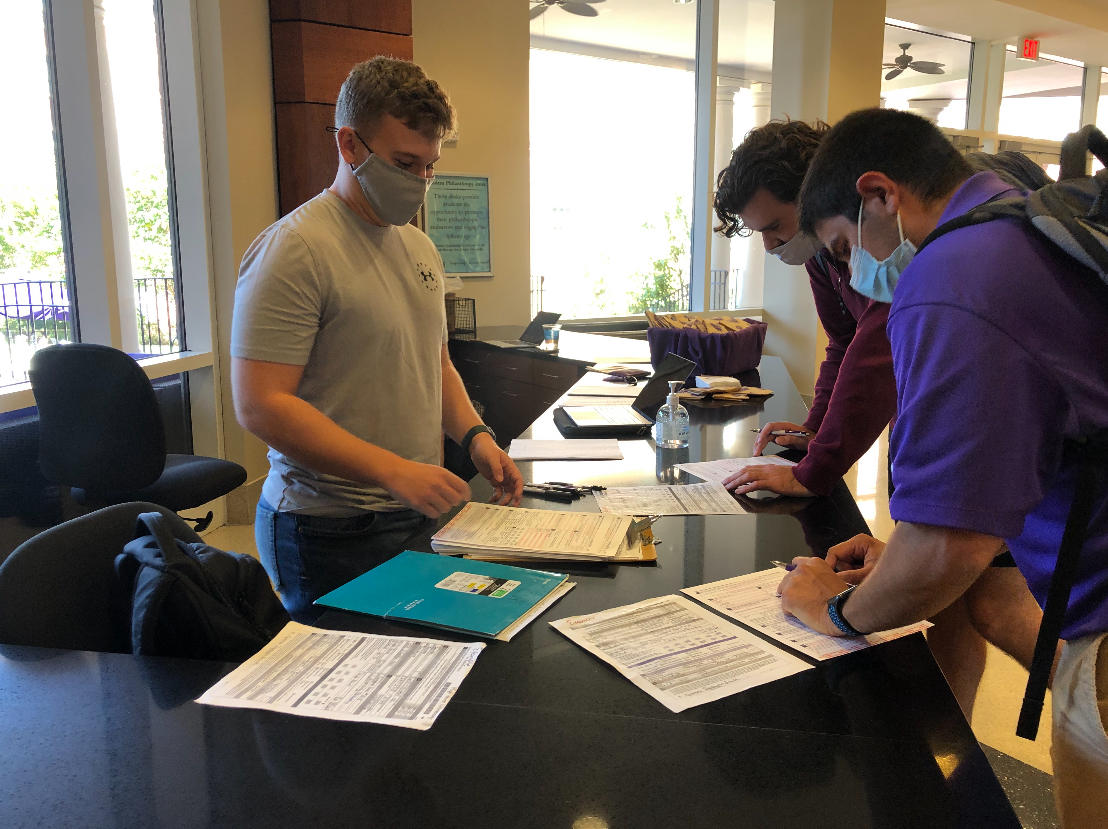 Students register to vote on National Voter Registration Day at High Point University in North Carolina.