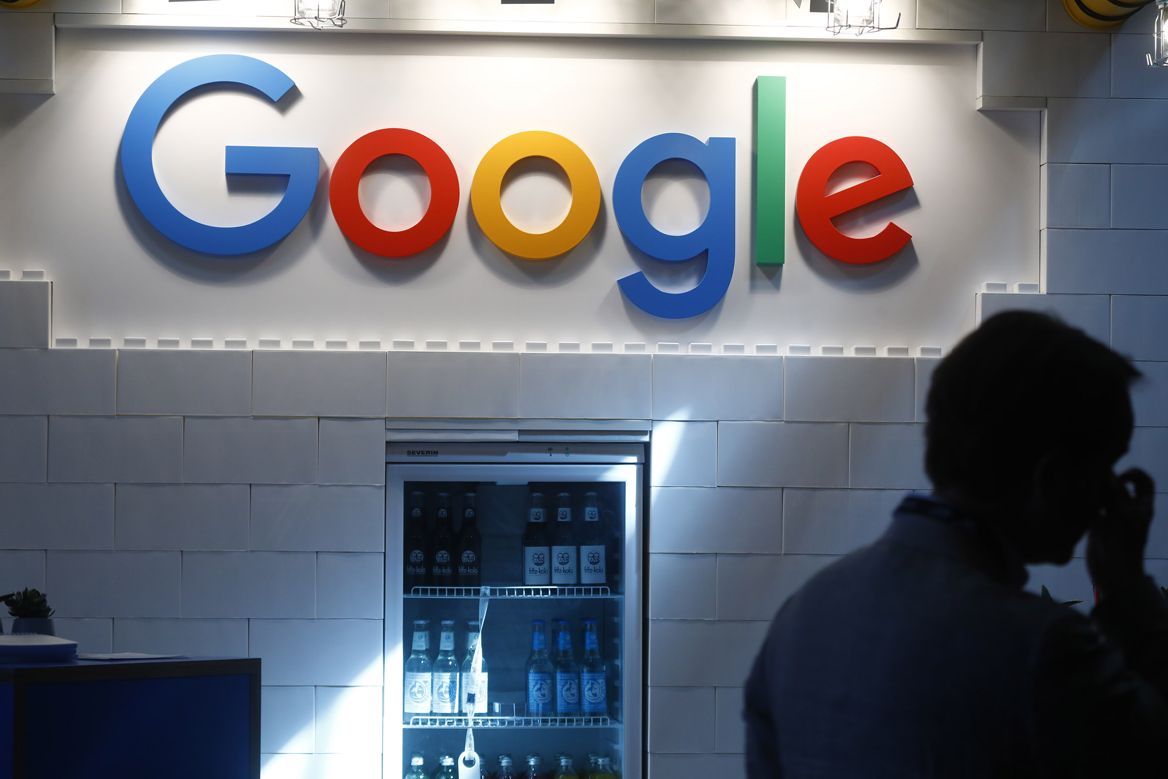 The Google logo stands on display at a conference in Berlin on June 6, 2018. (Michele Tantussi—Getty Images)