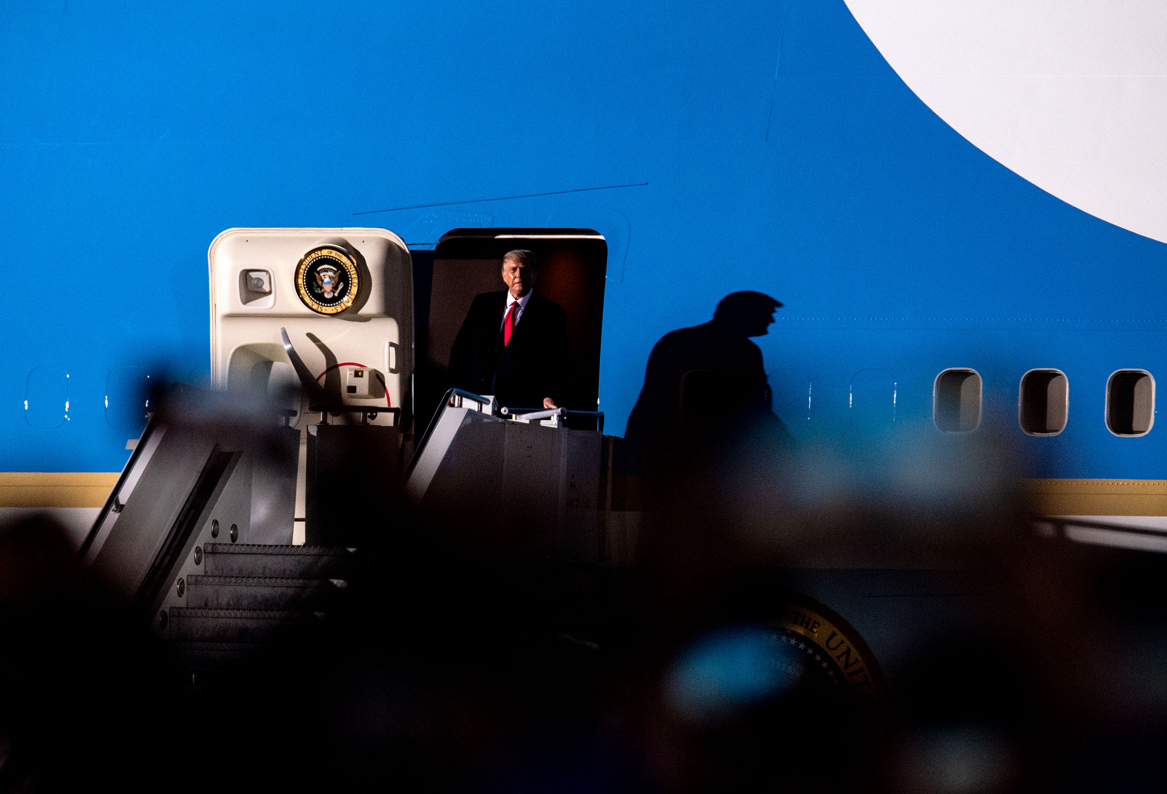 President Donald Trump arrives on Air Force One for a campaign rally at the Duluth International Airport on Sept. 30, 2020 in Duluth, Minnesota. (Stephen Maturen—Getty Images)