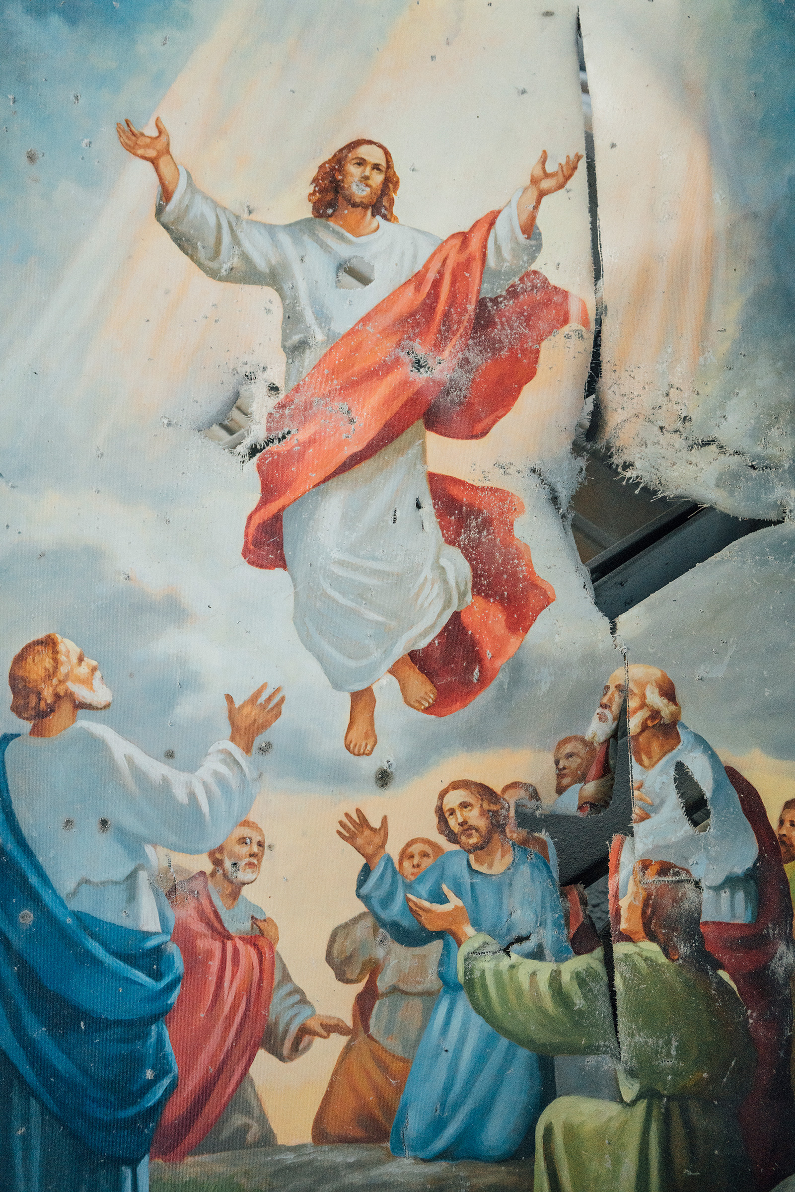 A damaged painting in Shusha's Holy Savior Cathedral.