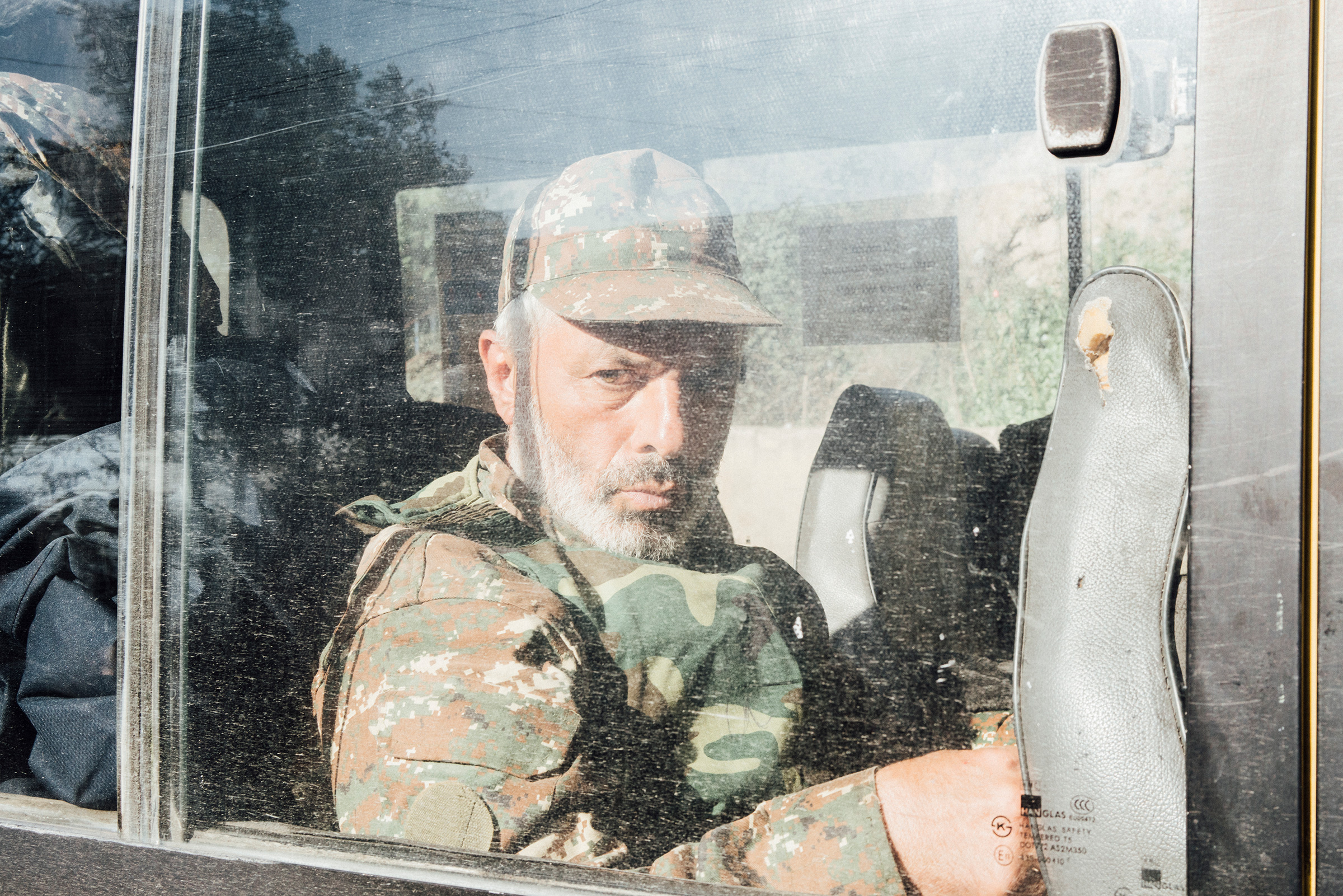 An Armenian soldier sits inside a vehicle near the town of Karmir Shuka.