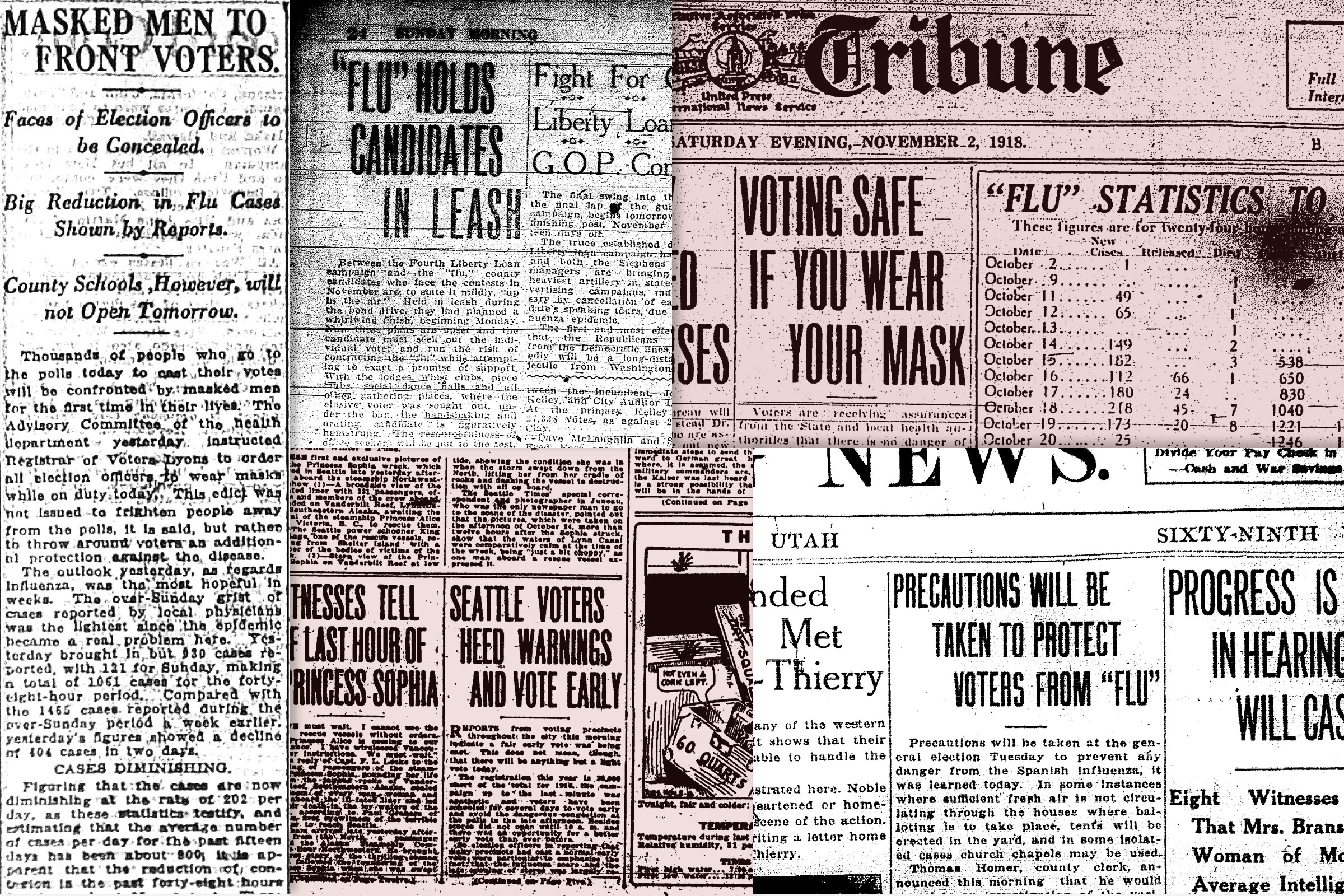 Newspaper headlines about the Flu, 1918 (Influenza Encyclopedia/University of Michigan Center for the History of Medicine and Michigan Publishing, University of Michigan Library)