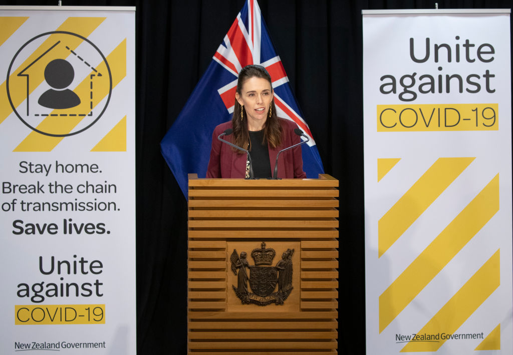 Prime Minister Jacinda Ardern speaks at a briefing on the coronavirus pandemic at Parliament in Wellington, New Zealand on April 27, 2020. (Mark Mitchell—Getty Images)