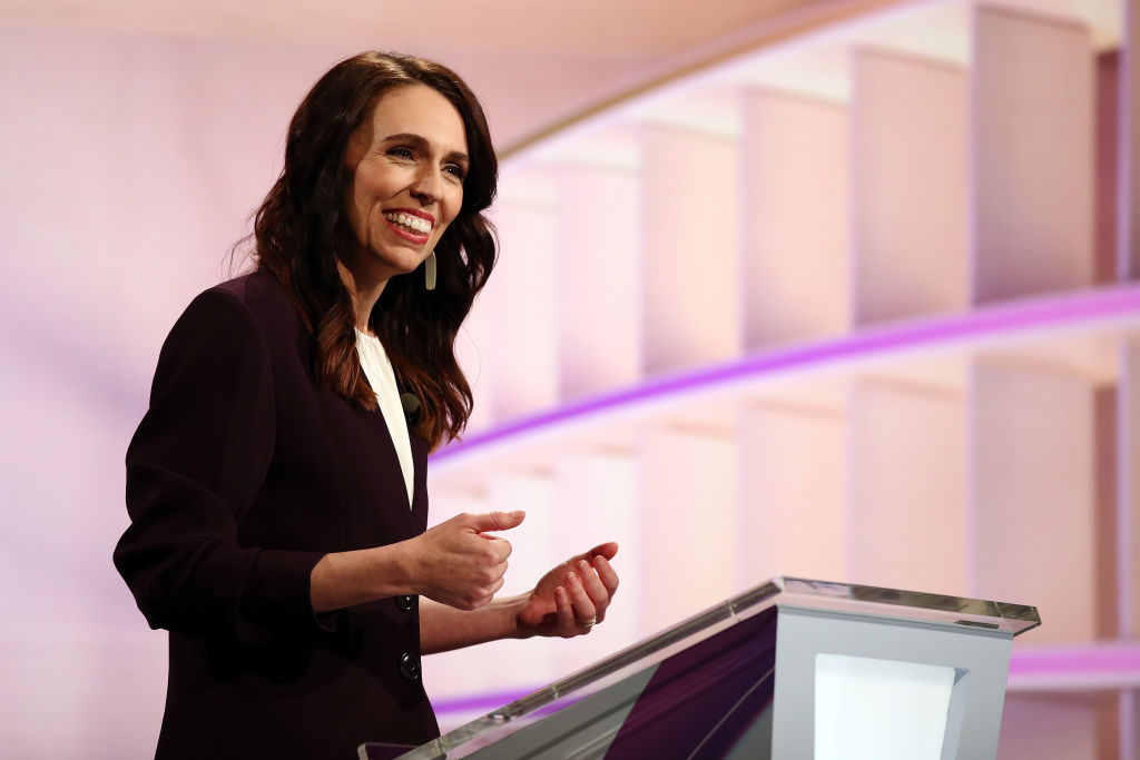 Prime Minister Jacinda Ardern speaks during the live leaders debate at TVNZ in Auckland, New Zealand on September 22, 2020. (Fiona Goodall/&mdash;Getty Images)