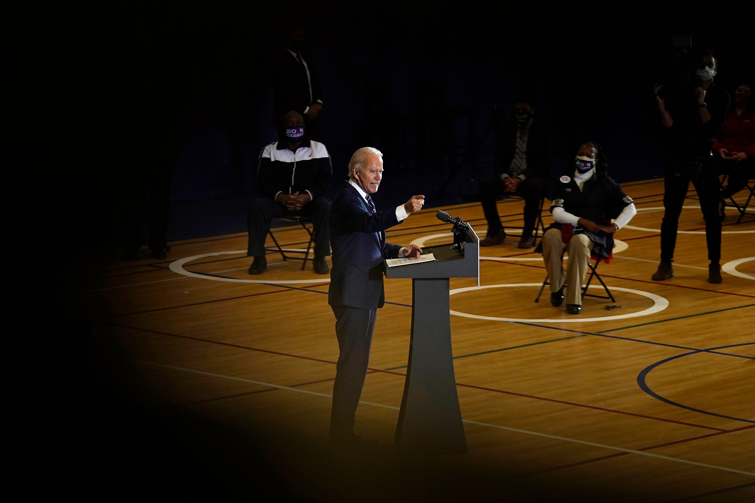 Joe Biden speaks at Beech Woods Recreation Center, in Southfield, Mich., on Oct. 16, 2020. (Carolyn Kaster—AP)