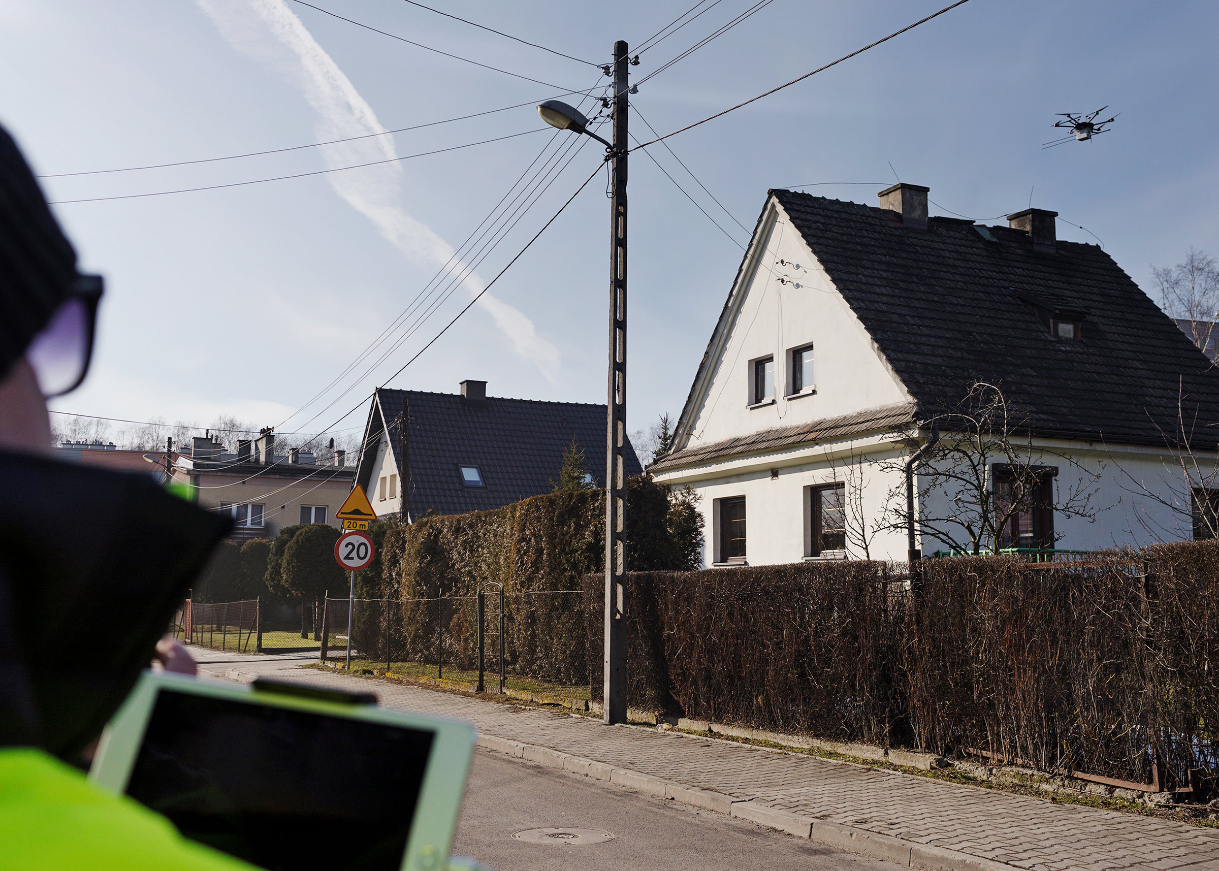 Police in Katowice, one of the most polluted cities in Europe, use drone technology to test smoke coming out of chimneys in 2018. (Maciek Nabrdalik—VII/Redu​x)